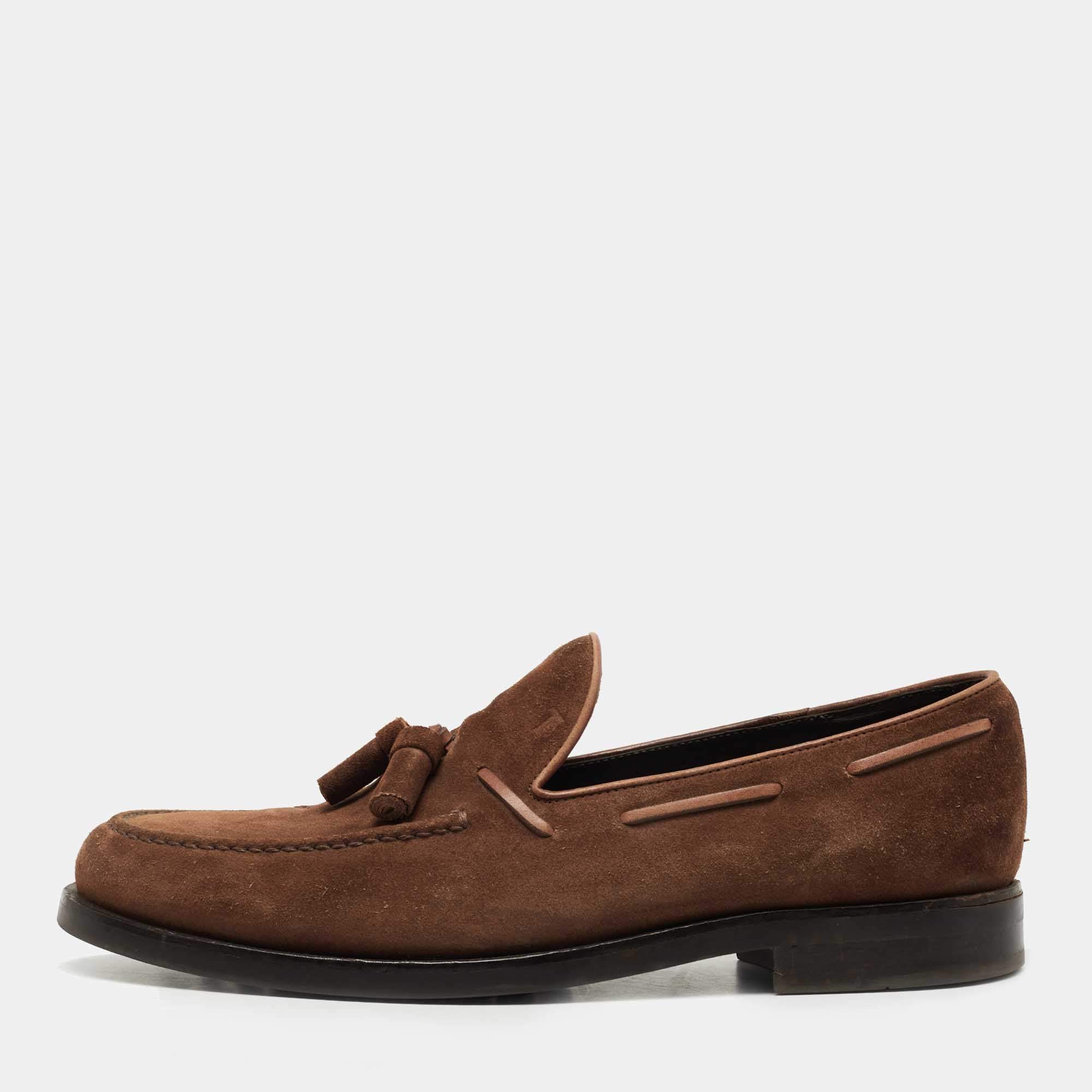 مملوكة مسبقًا Tod's Brown Suede Bow Slip On Loafers Size 45