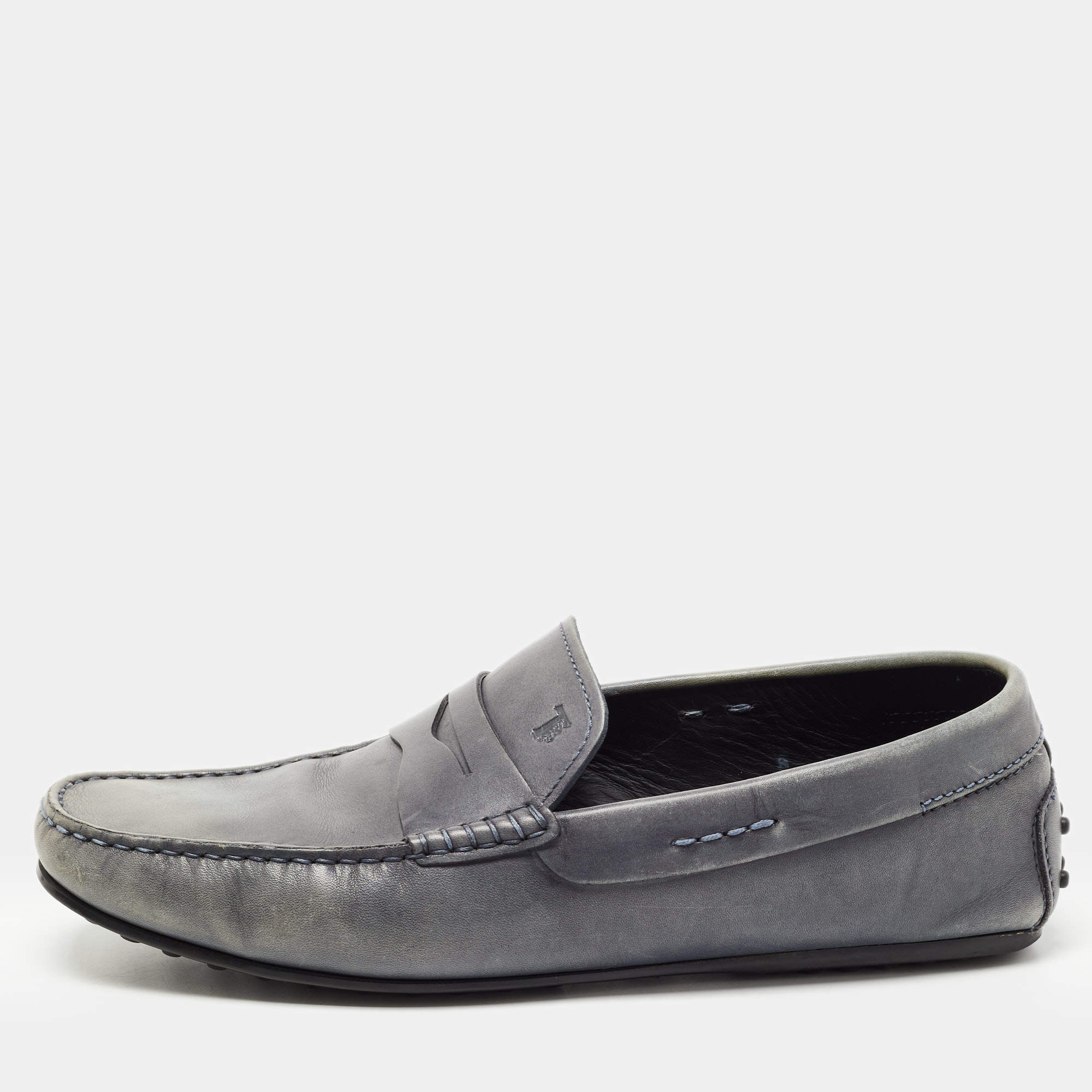 Tod's Grey Leather Penny Loafers Size 42