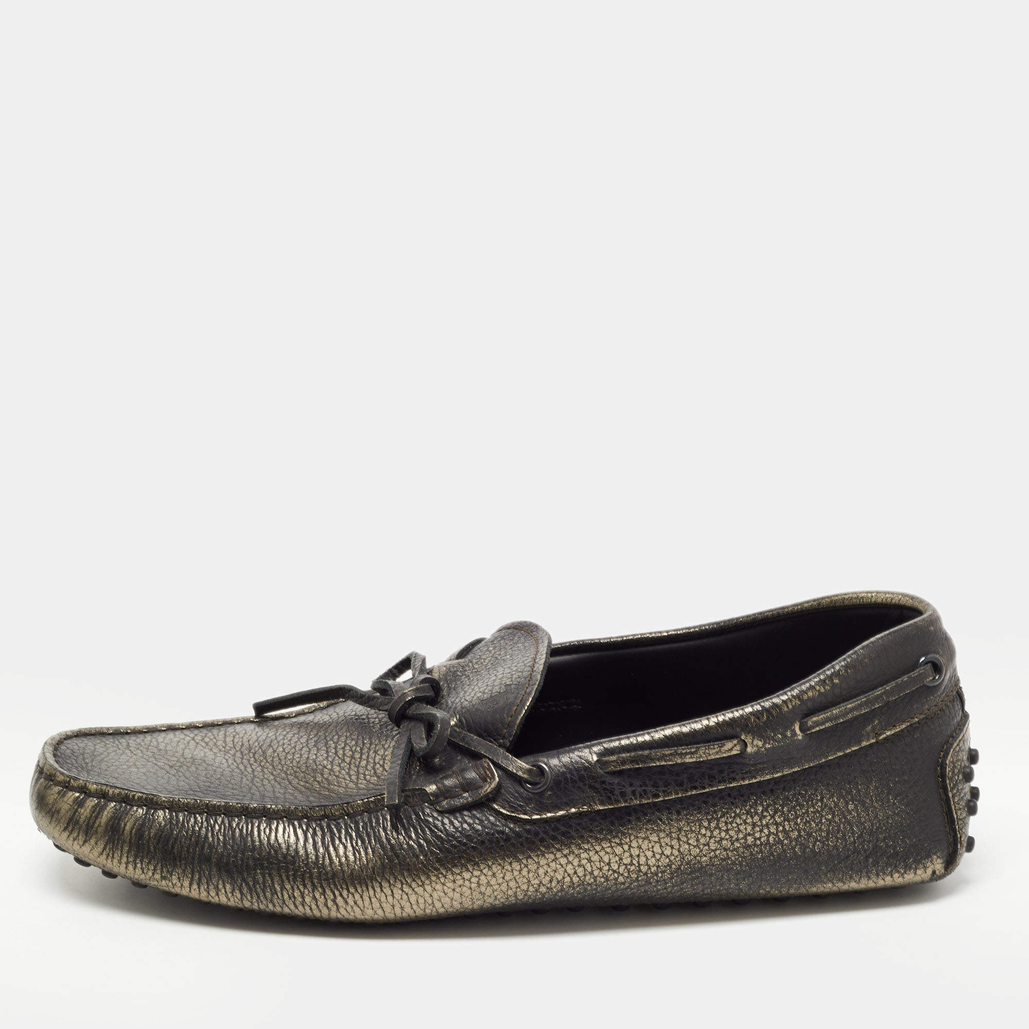 Tod's Metallic Leather Bow Slip On Loafers Size 42.5 