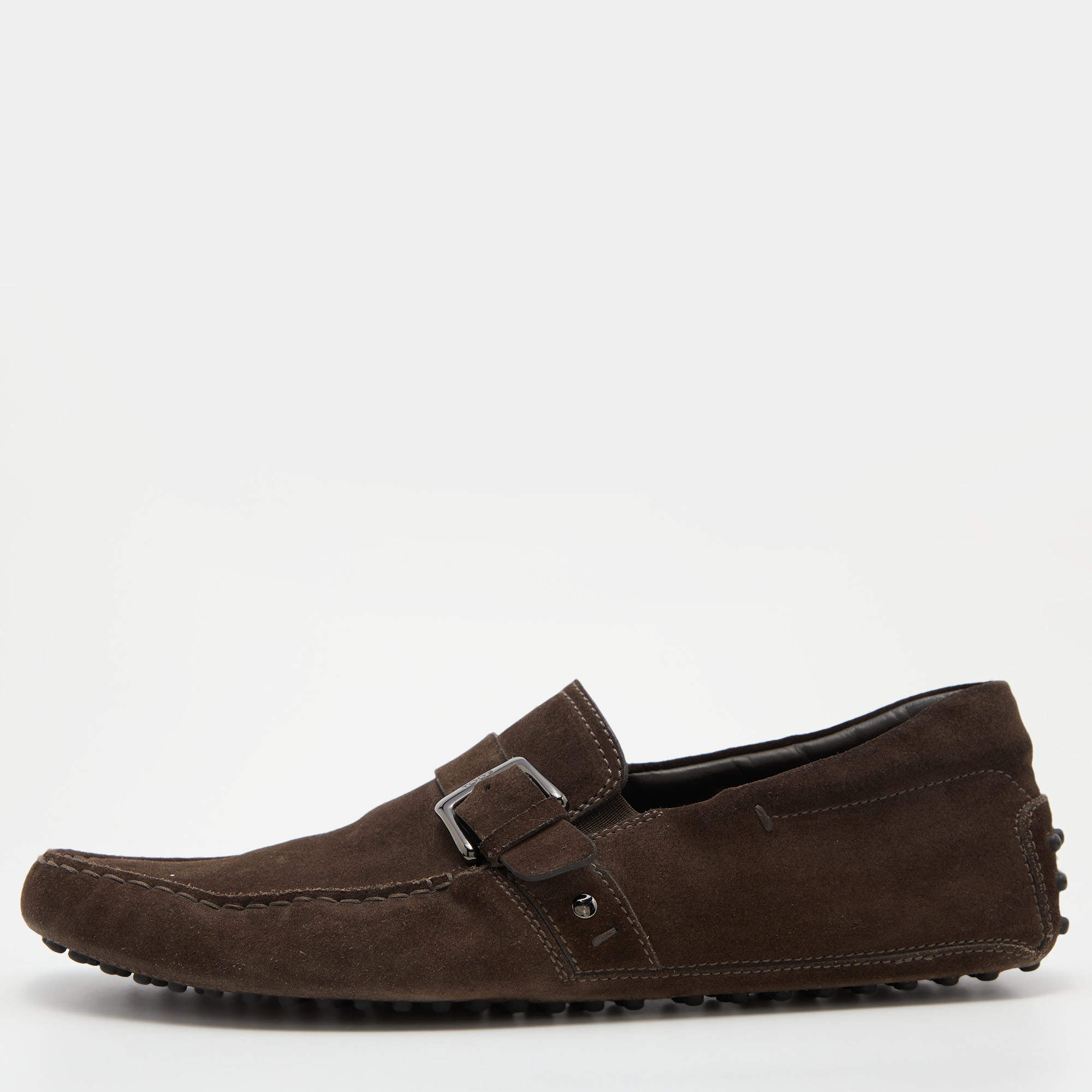 مملوكة مسبقًا Tod's Brown Suede Buckle Driver Loafers Size 44.5
