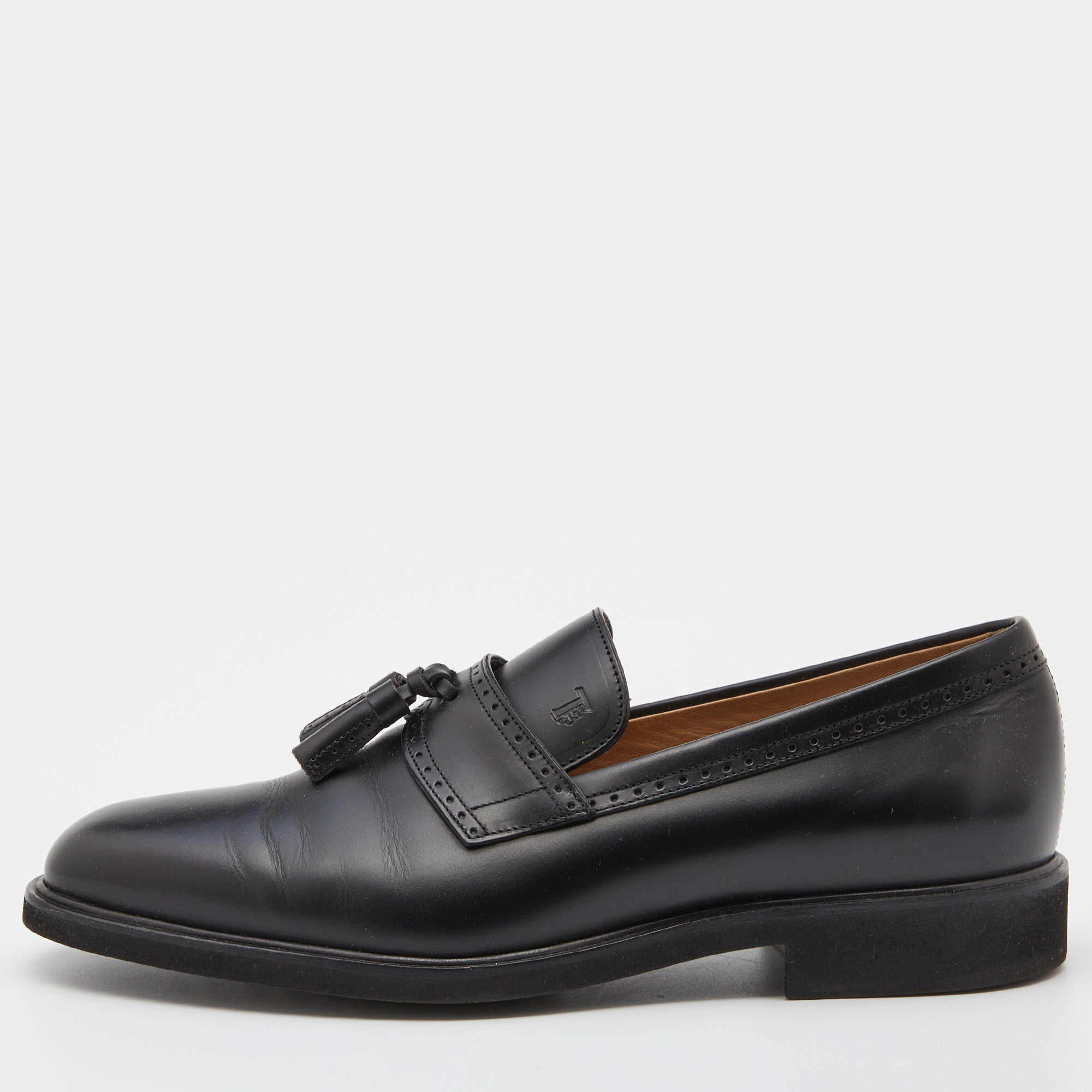 Pre Owned Tod's Black Leather Tassel Loafers Size 39.5