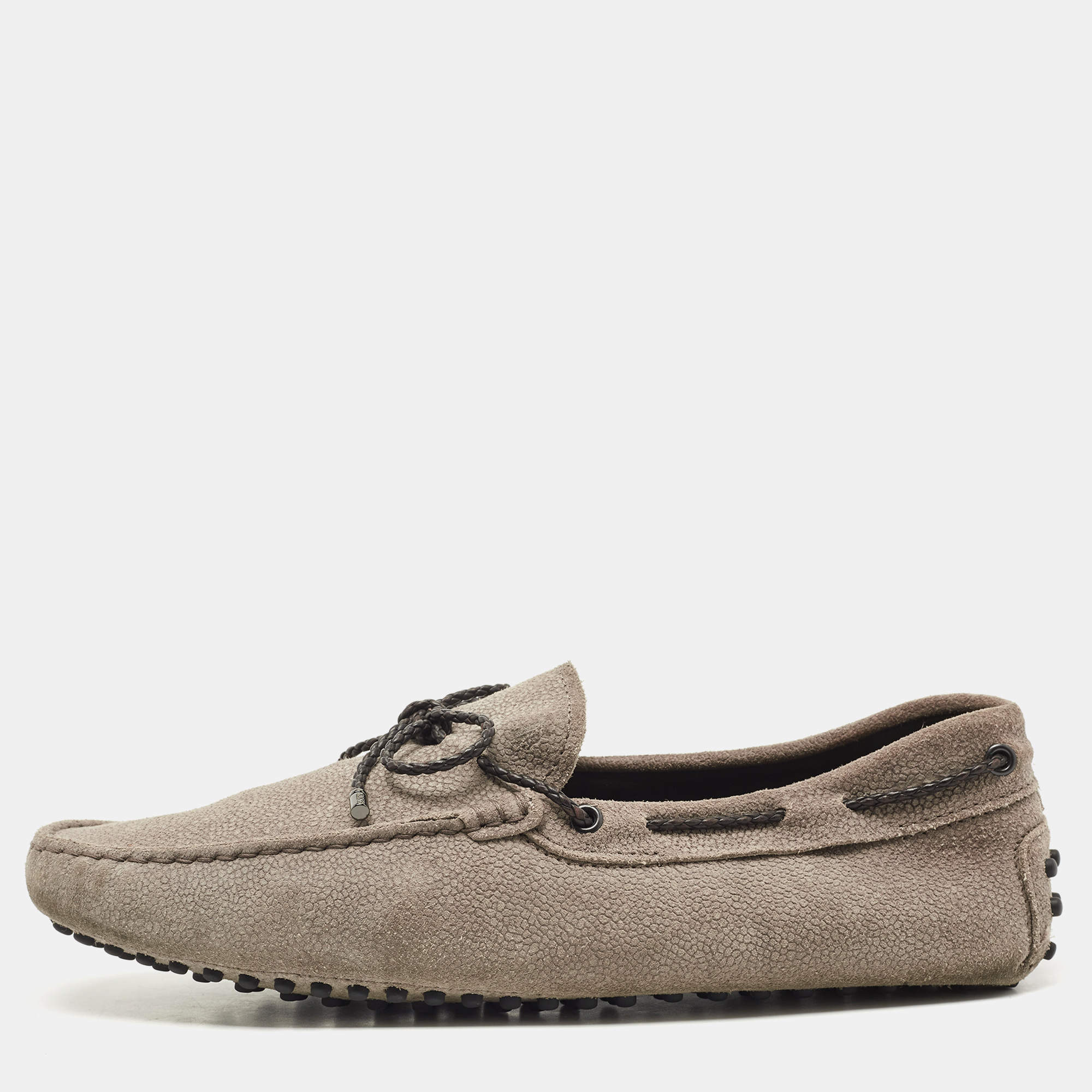 Tod's Grey Suede Bow Slip On Loafers Size 41.5