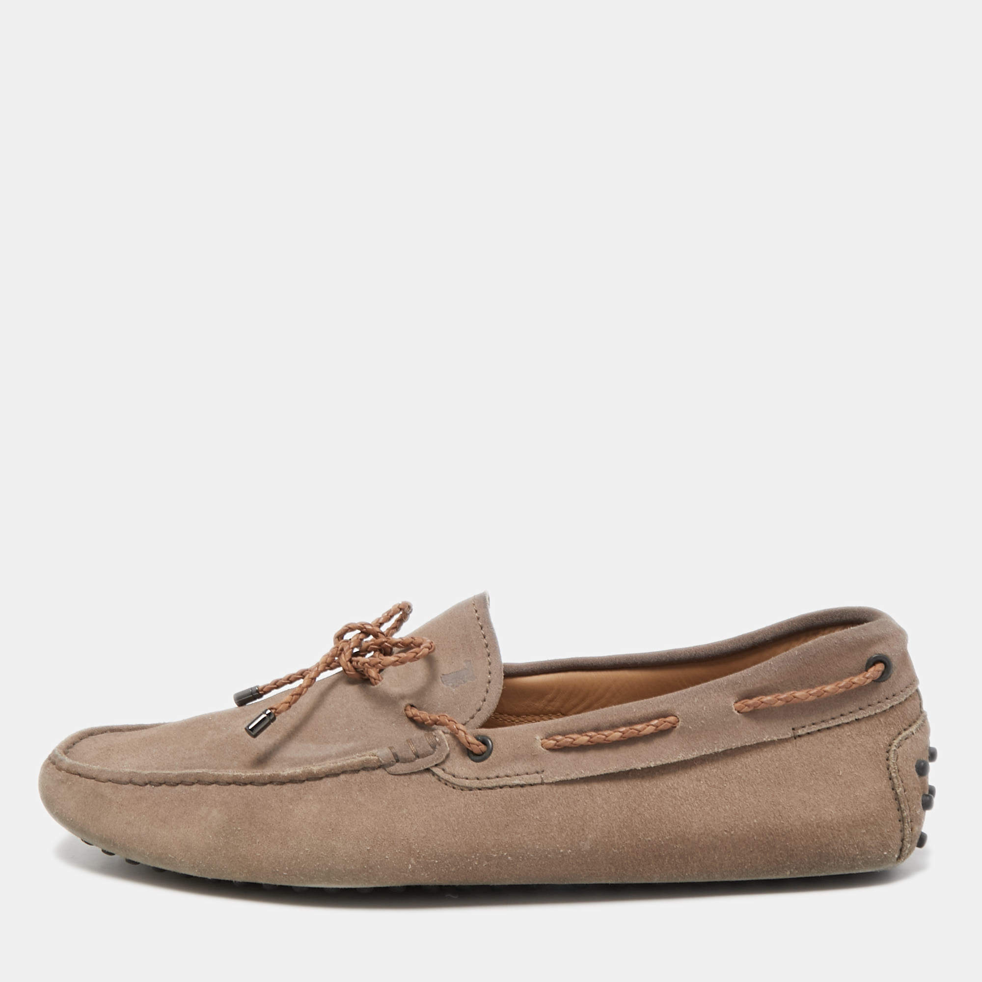 Pre Owned Tod's Light Brown Suede Bow Slip On Loafers Size 43