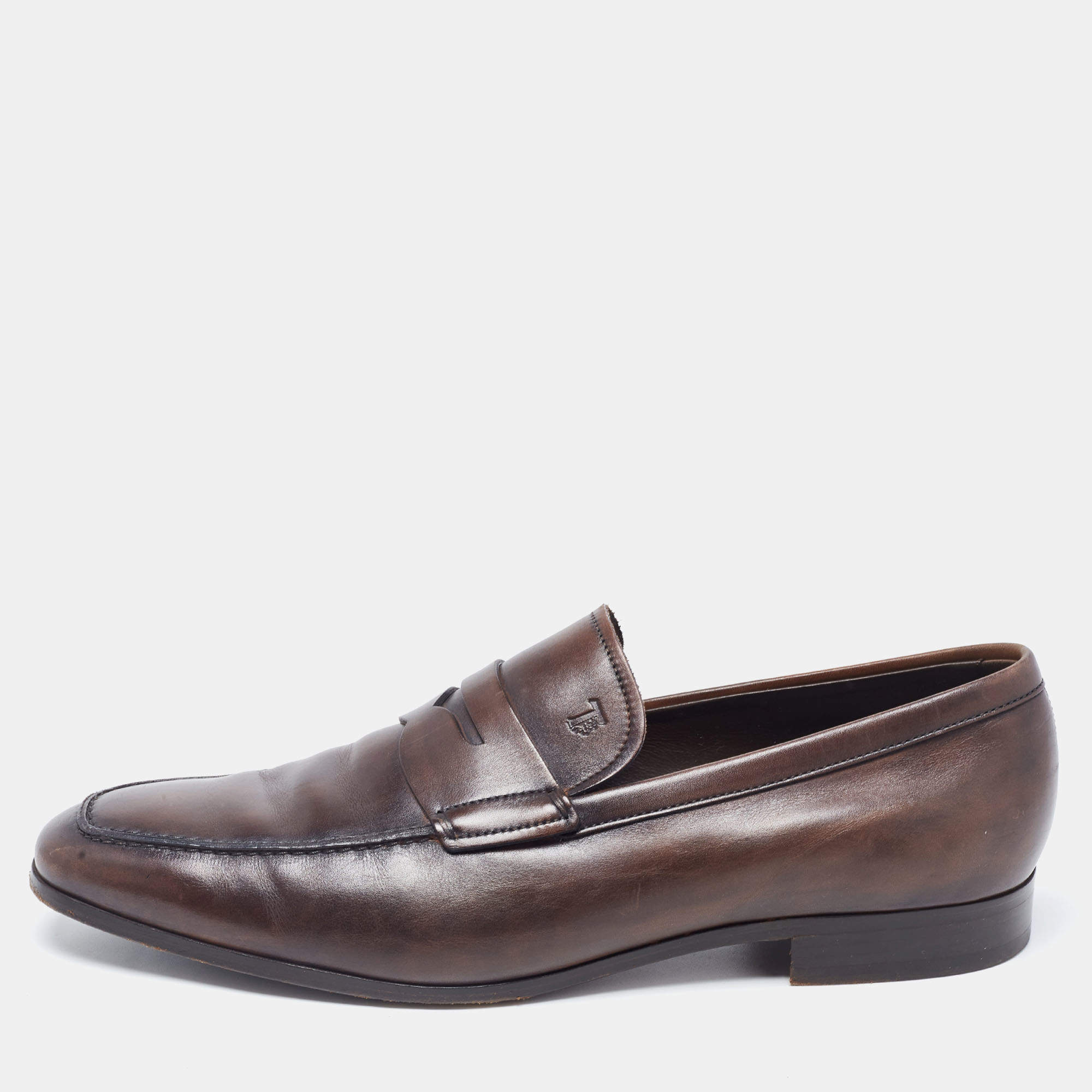 مملوكة مسبقًا Tod's Brown Leather Penny Slip On Loafers Size 44.5