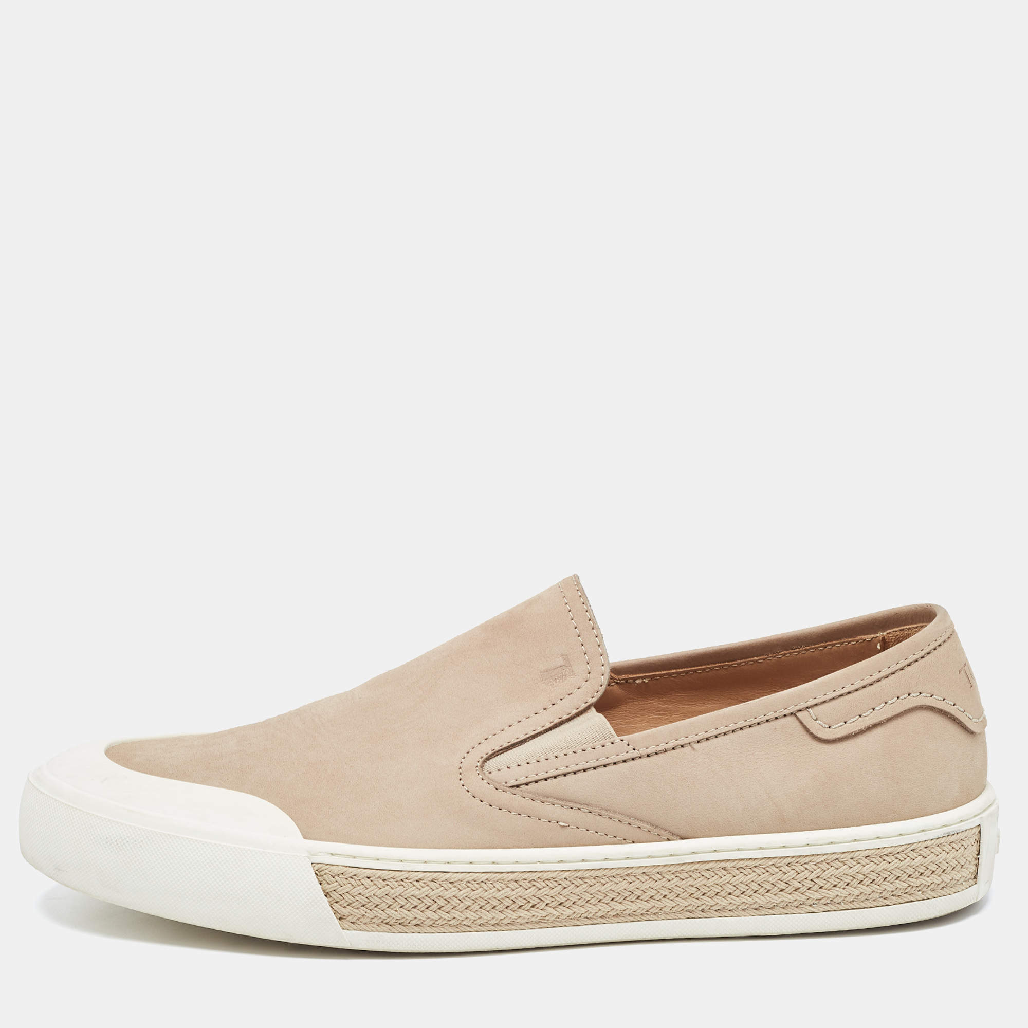 Tod's Brown Nubuck Leather Slip on Espadrille Loafers Size 43