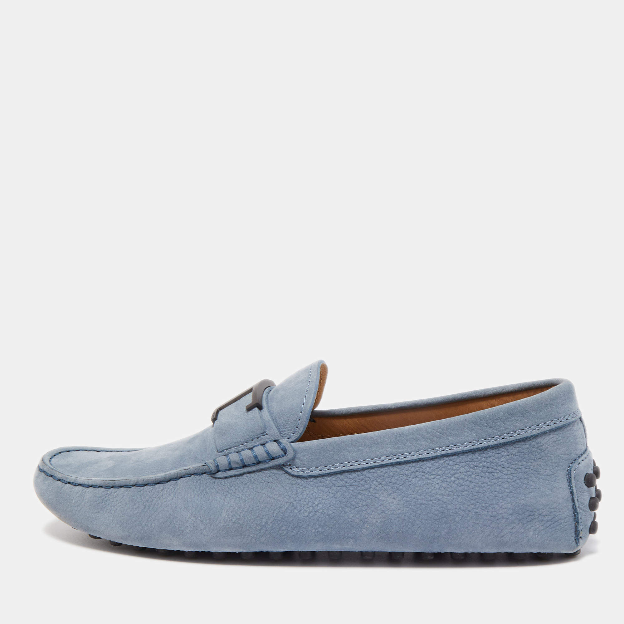 Pre Owned Tod's Blue Nubuck Leather Slip On Loafers Size  41