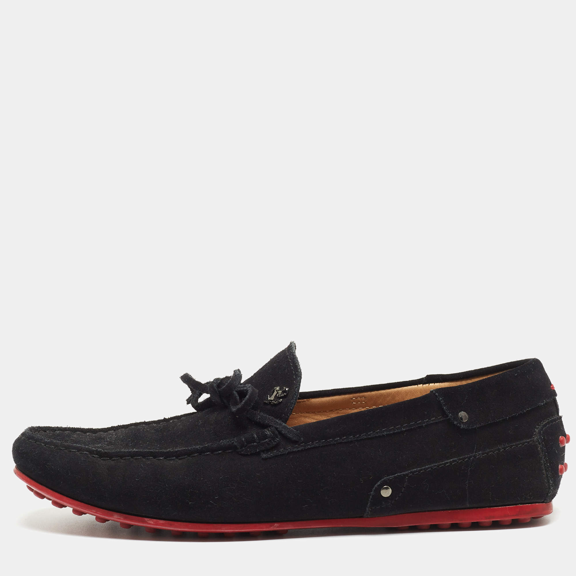 Pre Owned Tod's For Ferrari Black Suede Bow Loafers Size 42.5