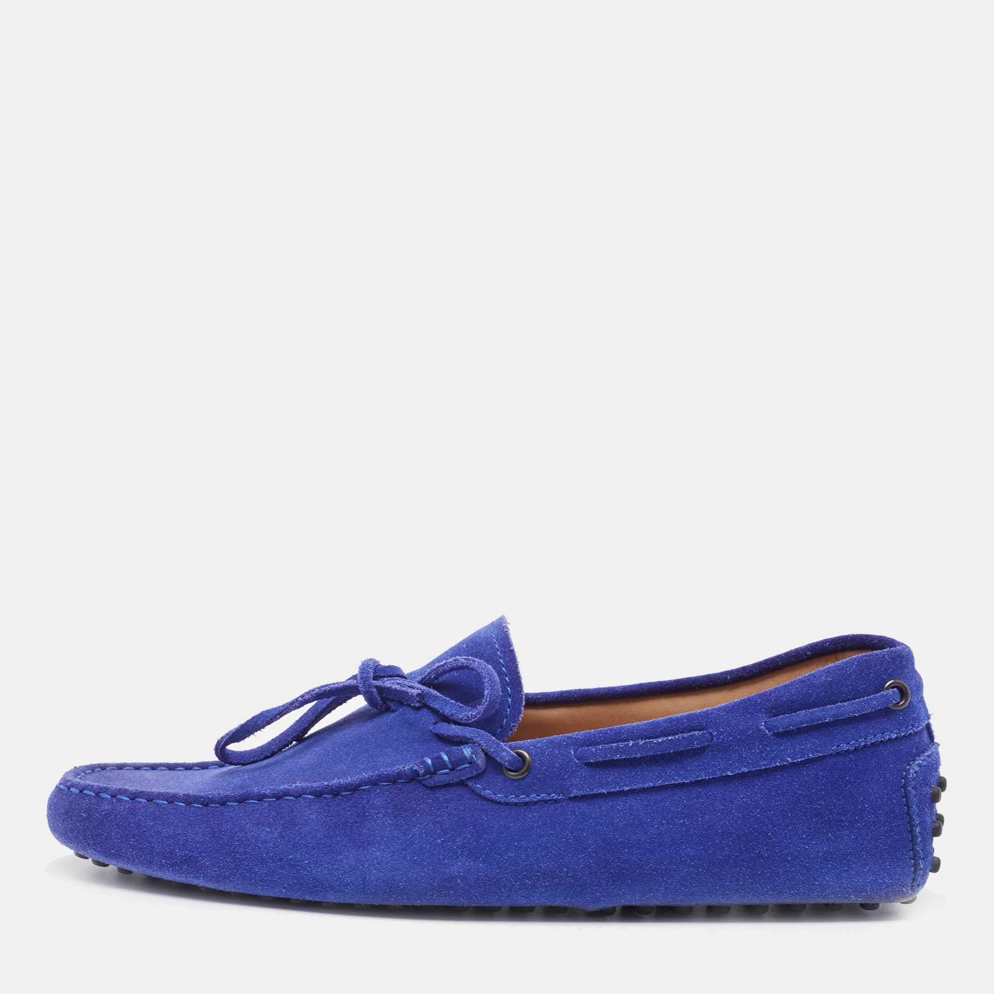 Pre Owned Tod's Blue Suede Bow Slip On Loafers Size 42