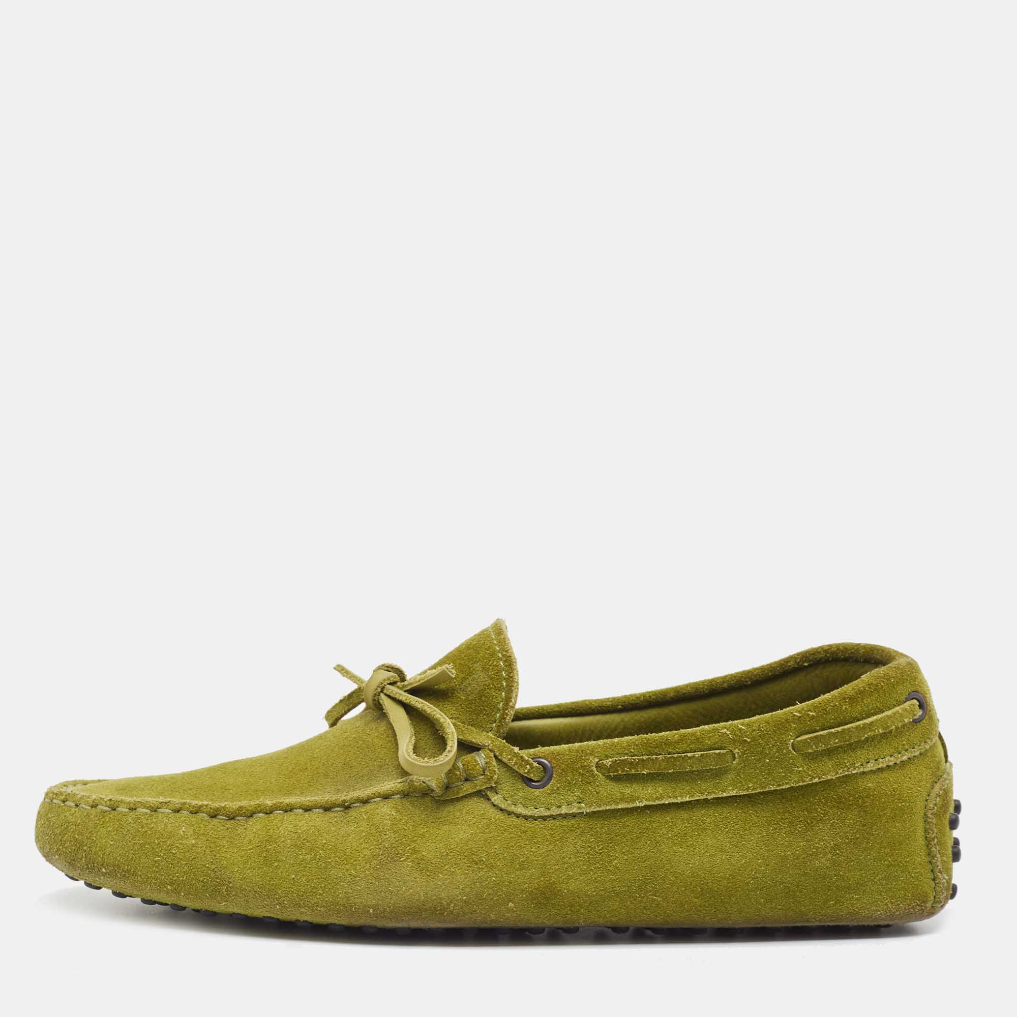 Tod's Olive Green Suede Bow Slip On Loafers Size 42