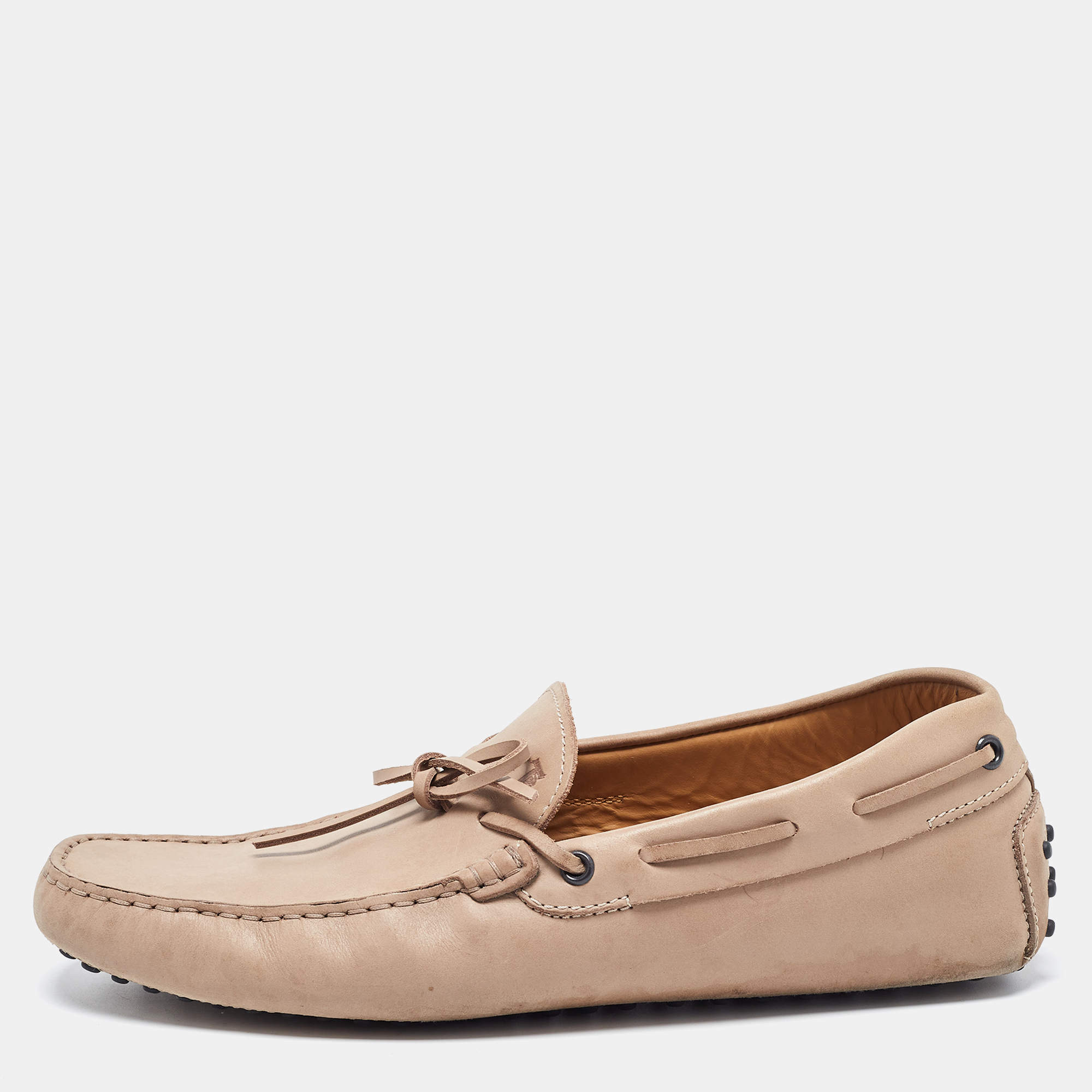 Pre Owned Tod's Beige Leather Gommino Loafers Size 42