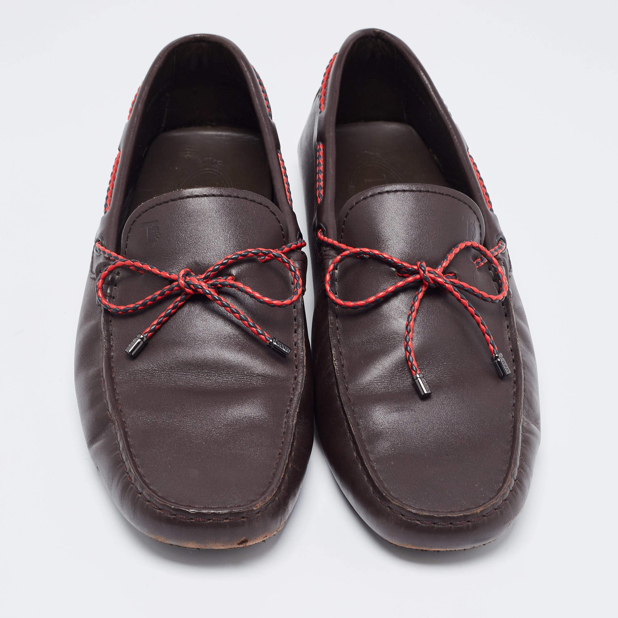 Pre Owned Tod's Brown Leather Bow Slip On Loafers Size 42