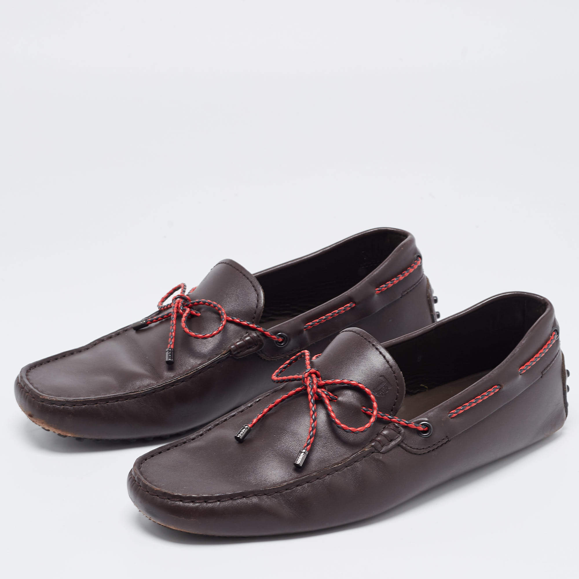 Pre Owned Tod's Brown Leather Bow Slip On Loafers Size 42