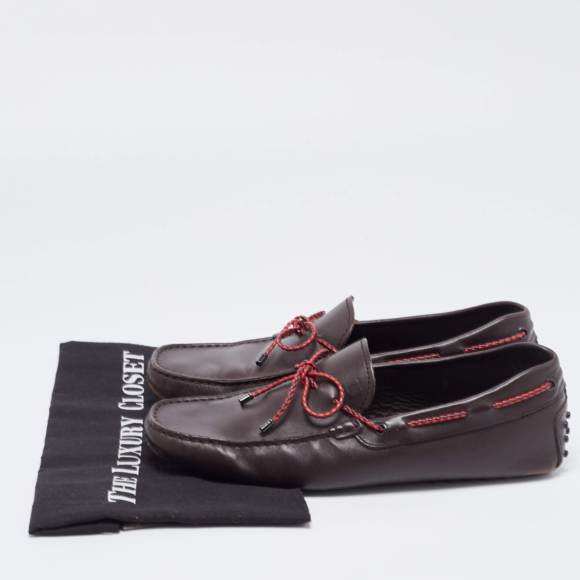 Pre Owned Tod's Brown Leather Bow Slip On Loafers Size 42