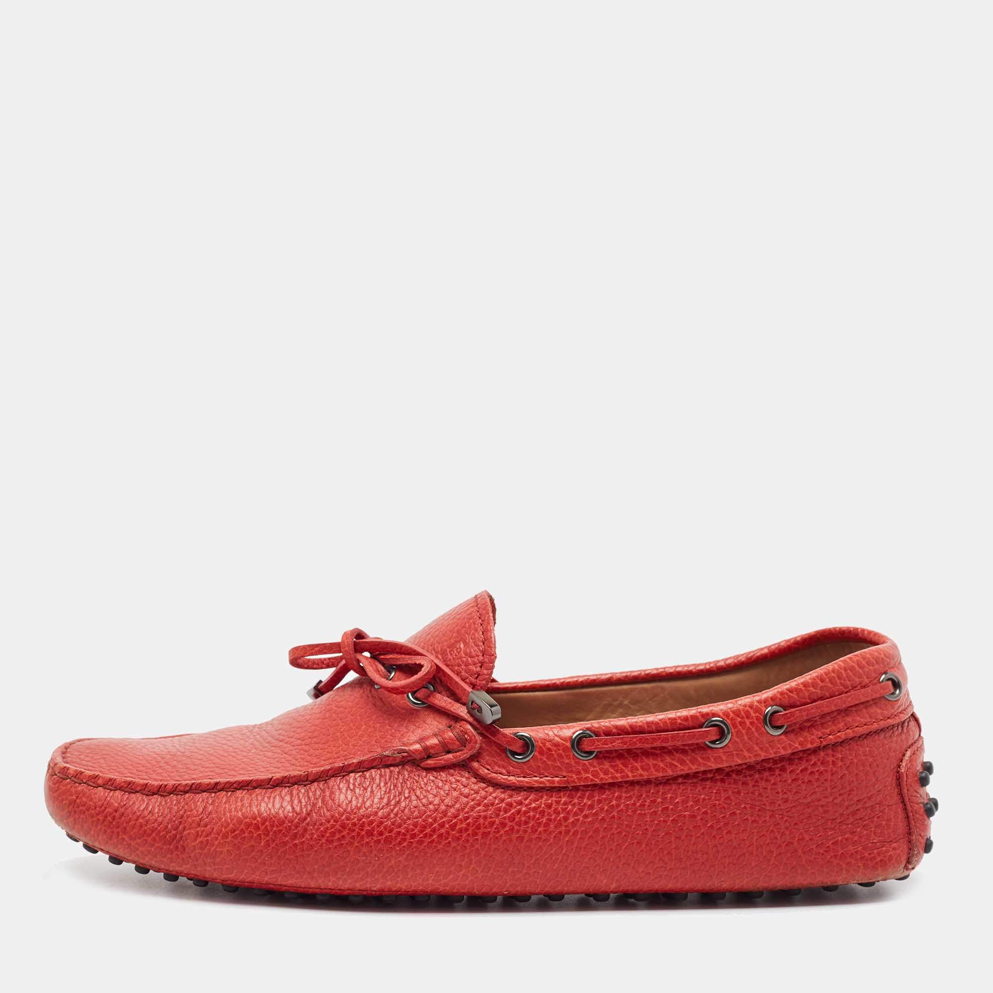 Tod's Red Leather Bow Slip On Loafers Size 44 Tod's | The Luxury Closet