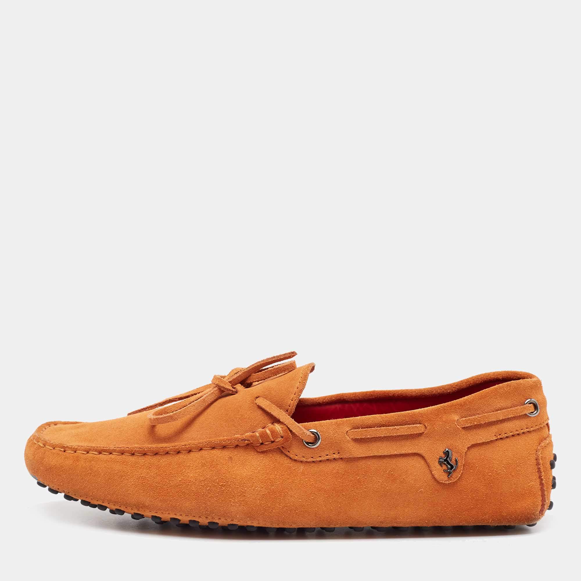 Pre Owned Tod's By Ferrari Orange Suede Leather Gommino Slip On Loafers Size 42