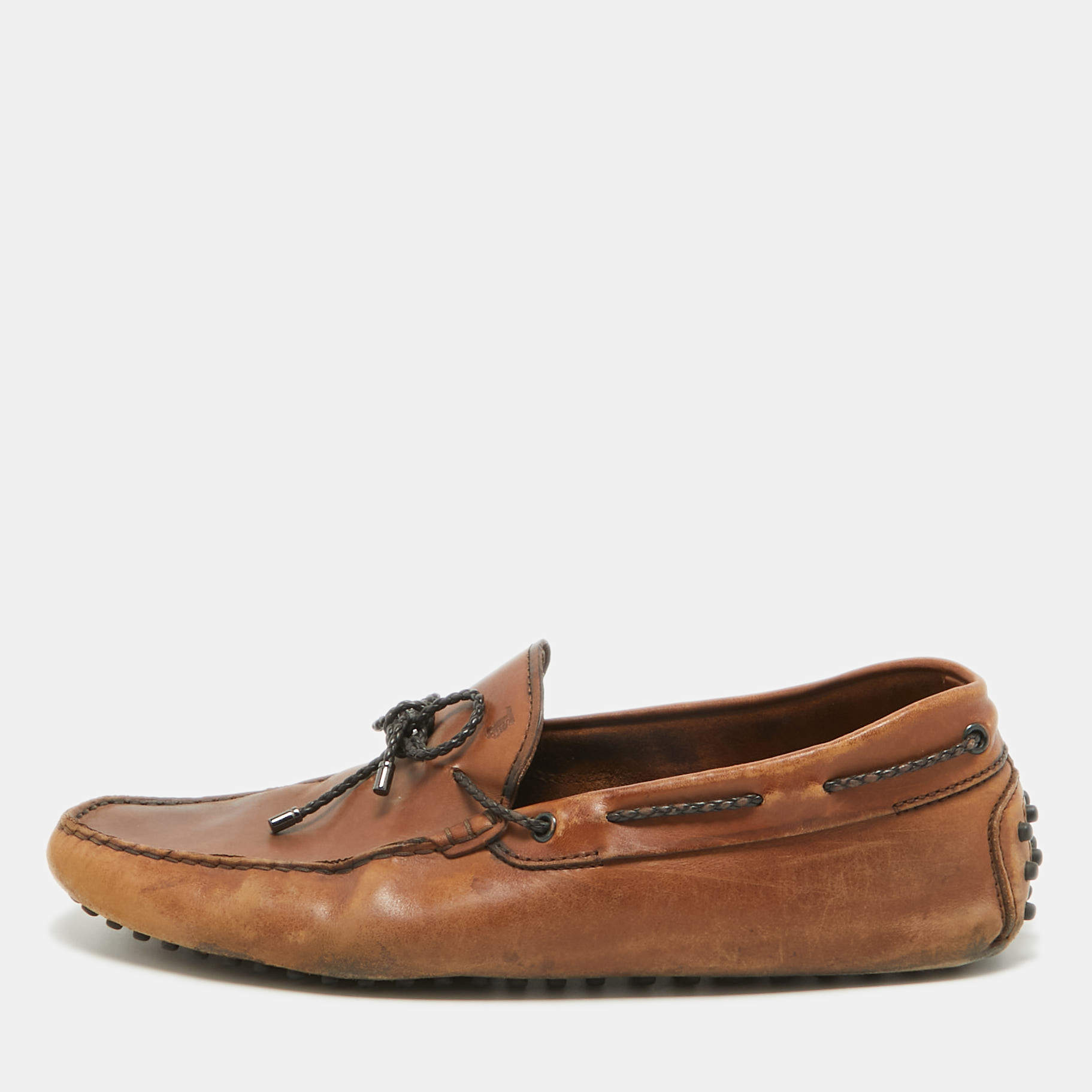 Tod's Brown Leather Bow Slip On Loafers Size 43