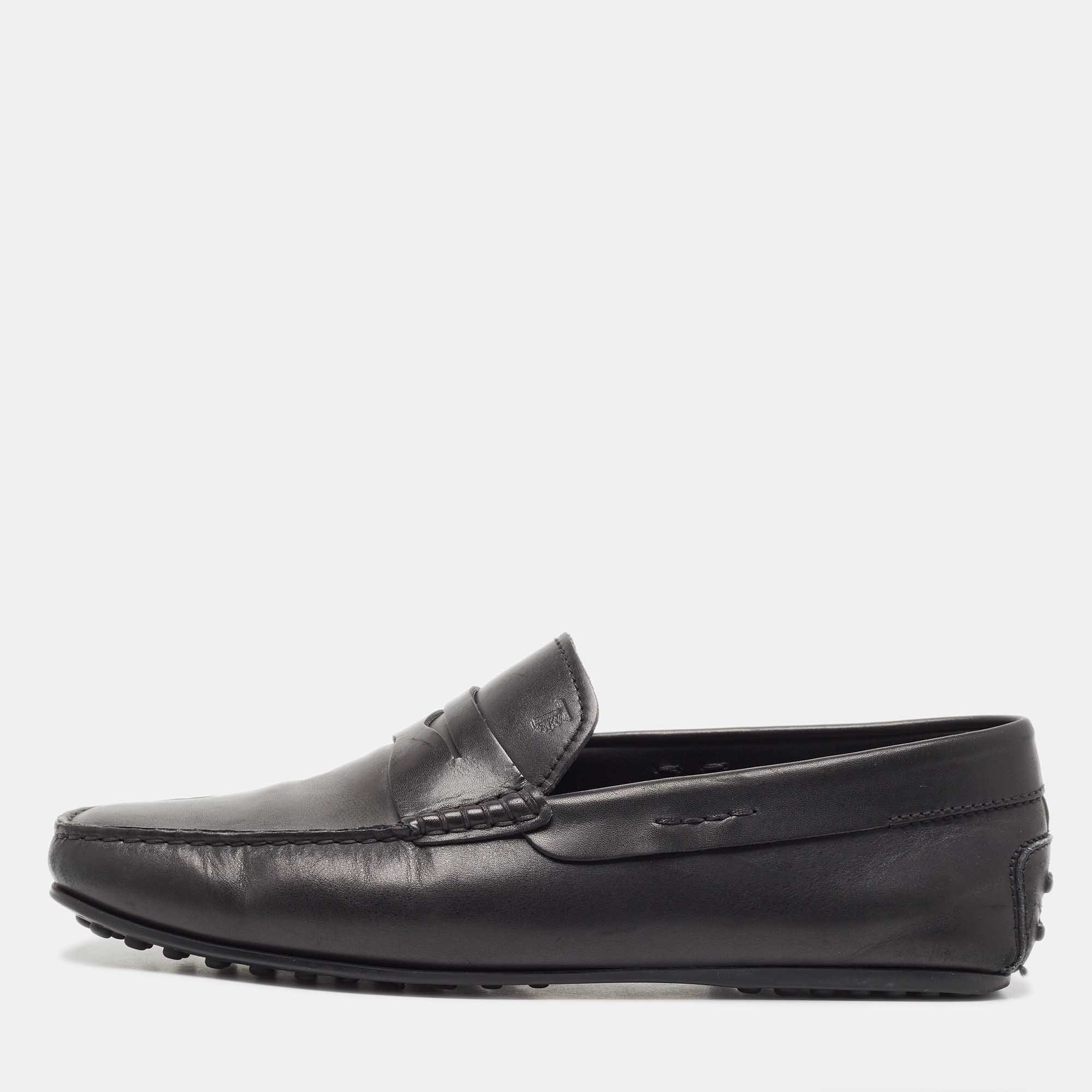 Tod's Black Leather Penny Loafers Size 42