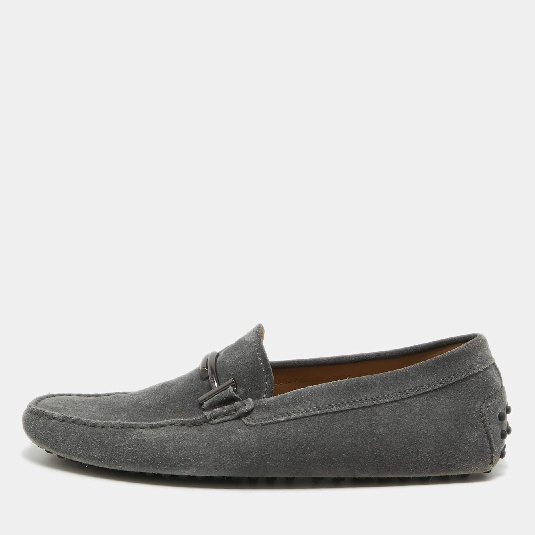 Pre Owned Tods Grey Suede Gommino Double T Driving Loafers Size 43