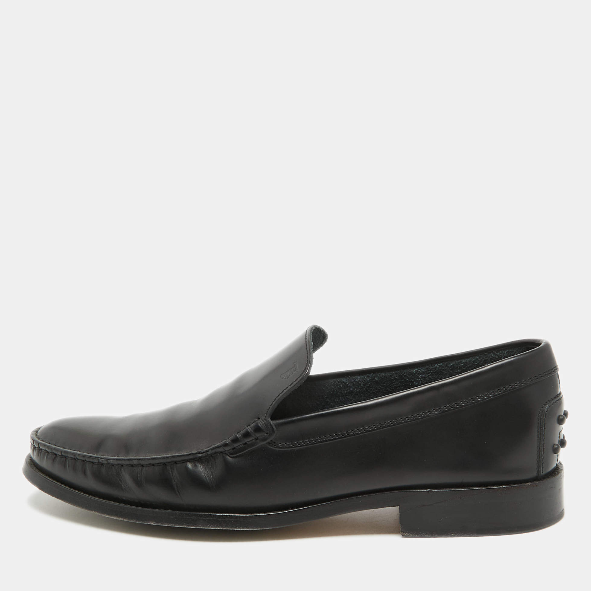 Pre Owned Tod's Black Leather Slip On Loafers Size 44