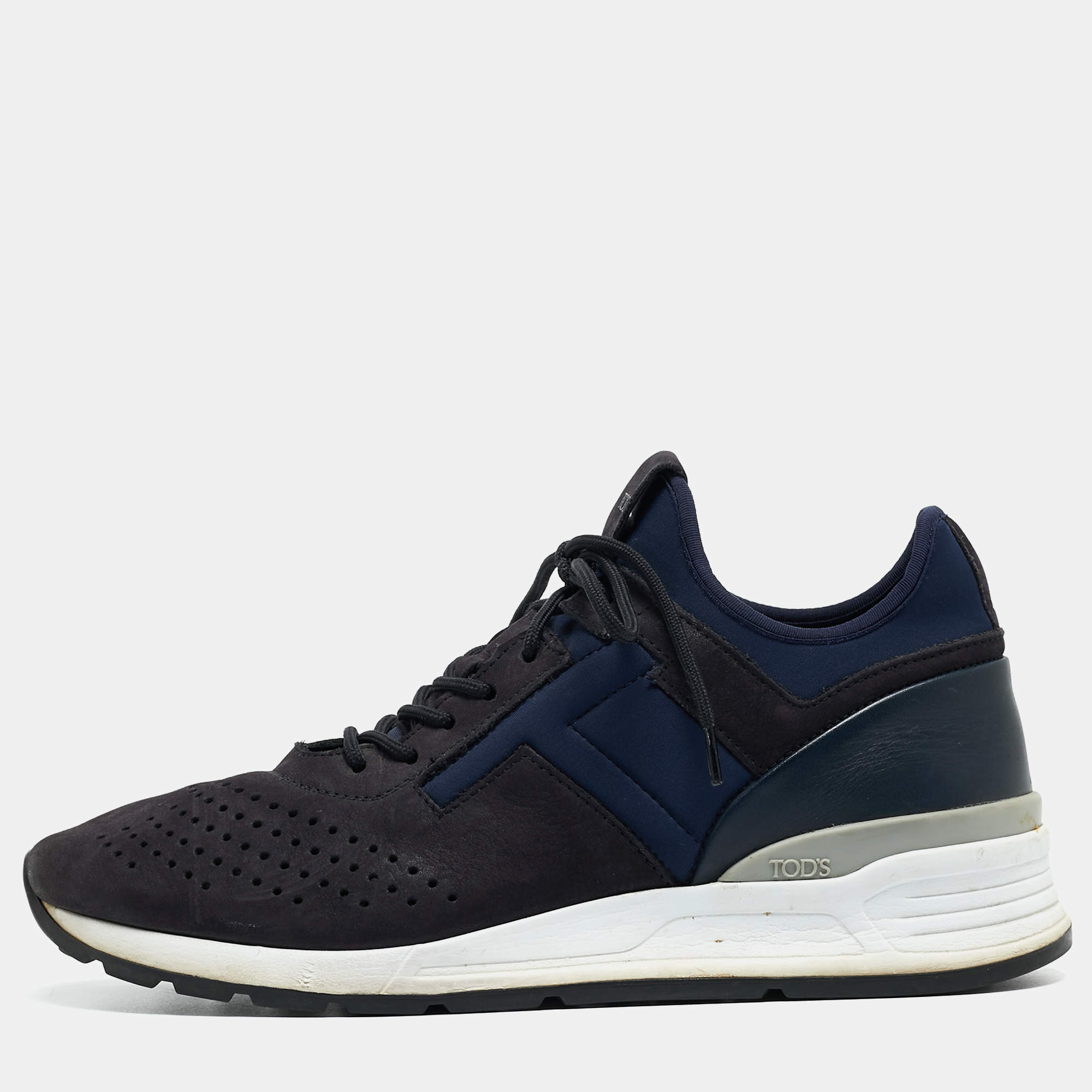 Pre Owned Tod's Blue Nubuck Leather and Fabric Perforated Lace Up Sneakers Size 41