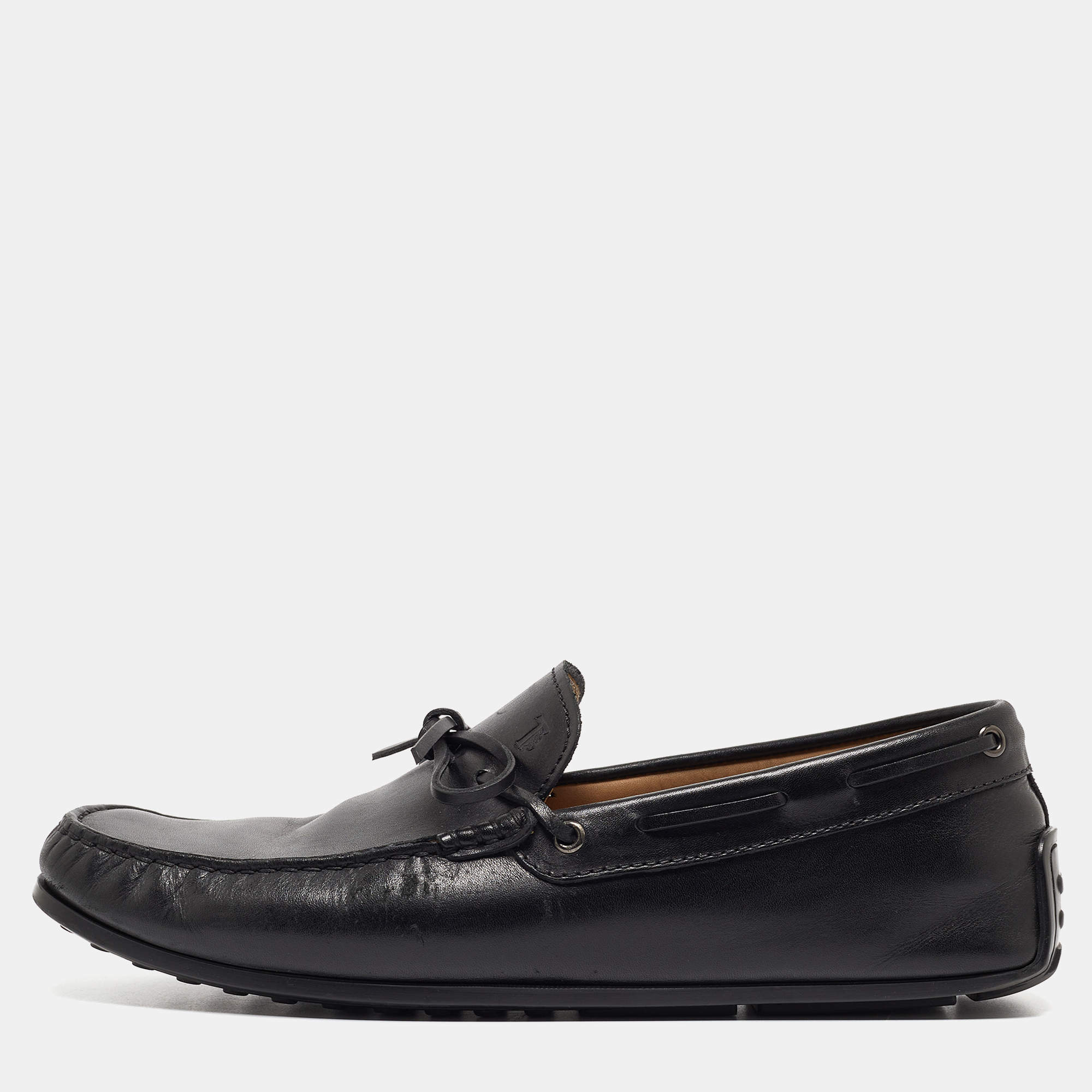 Pre Owned Tod's Black Leather Slip On Loafers Size 41.5 