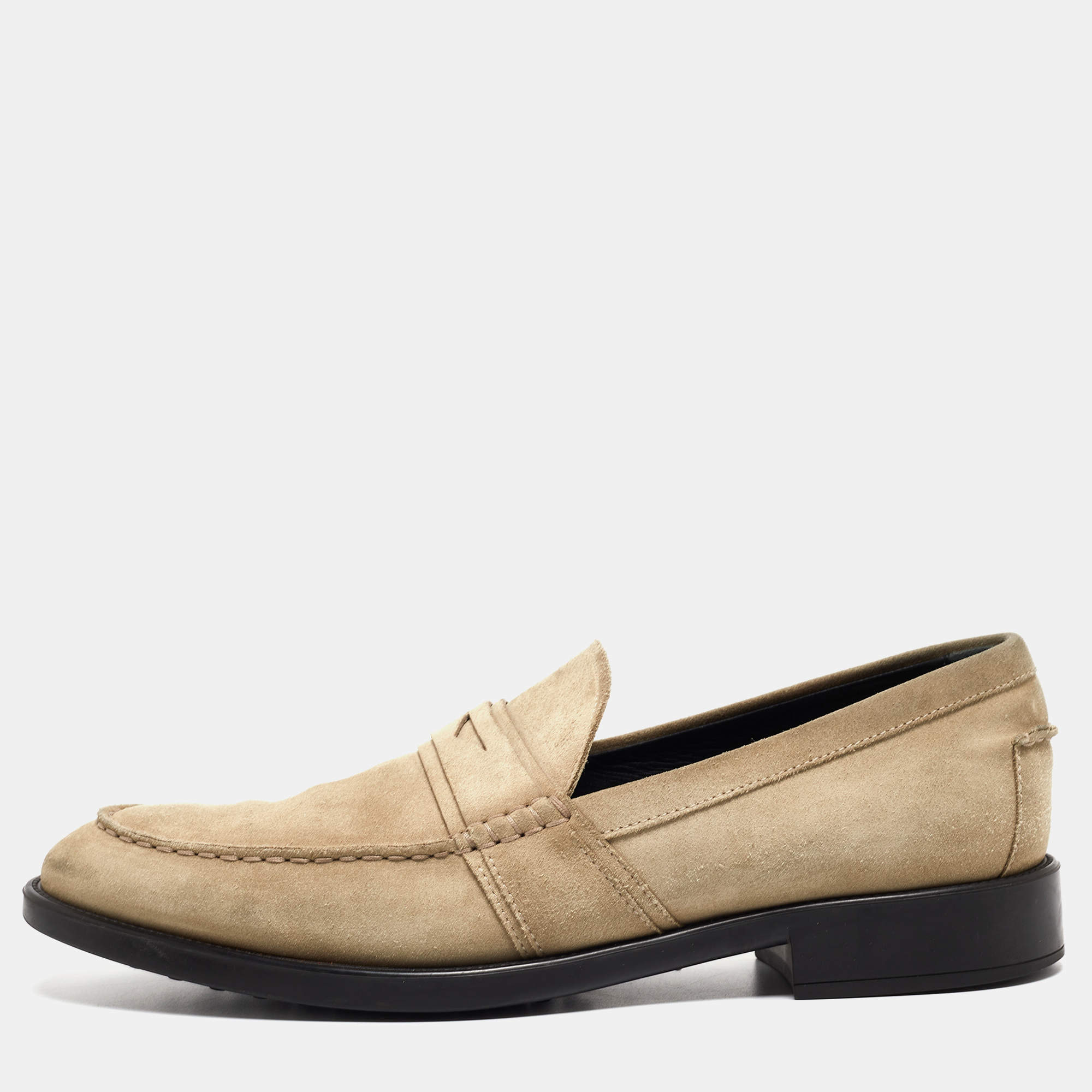 Pre Owned Tod's Light Grey Suede Penny Slip On Loafers Size 44