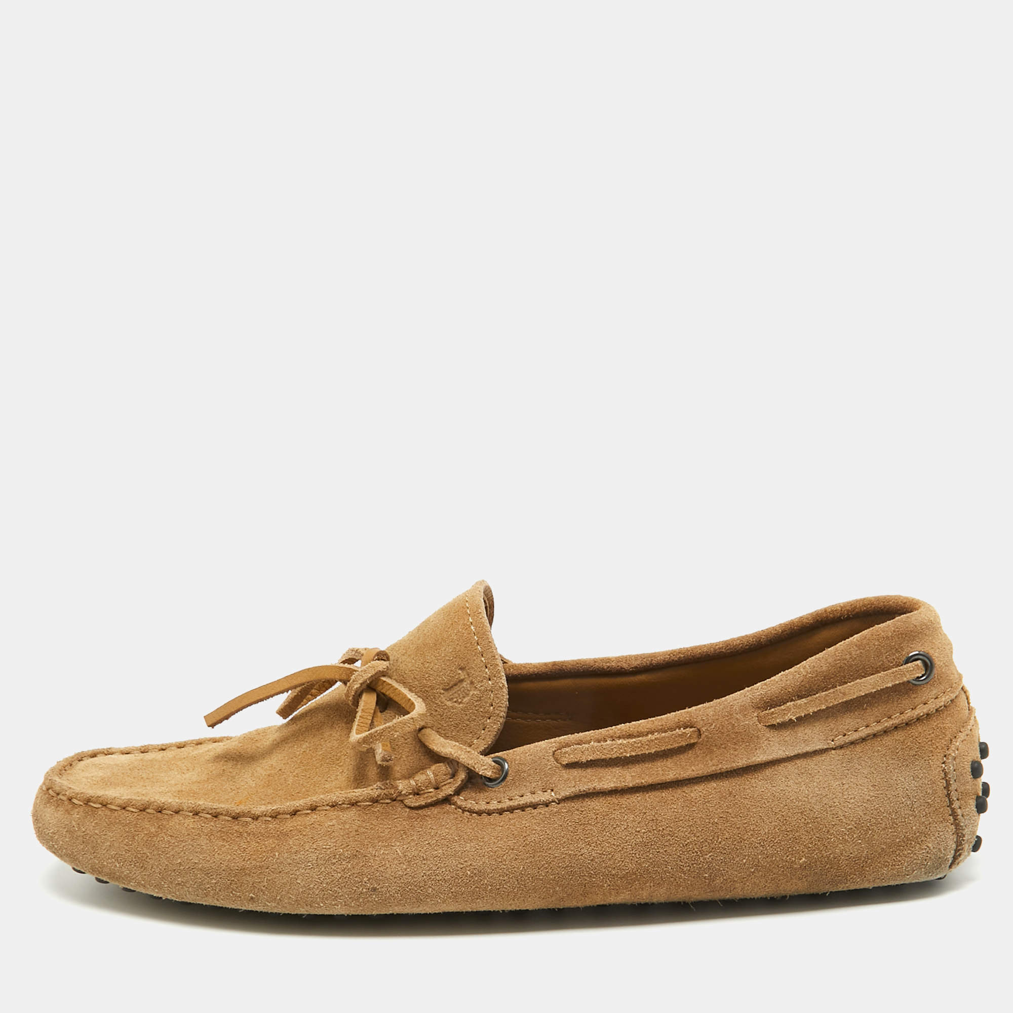 Tod's Light Brown Suede Braided Bow Loafers Size 42.5