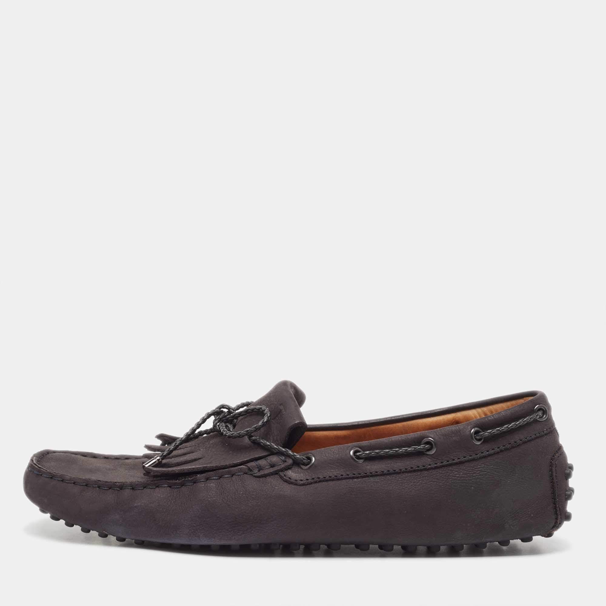 Tod's Black Nubuck Leather Gommino Slip On loafers Size 43