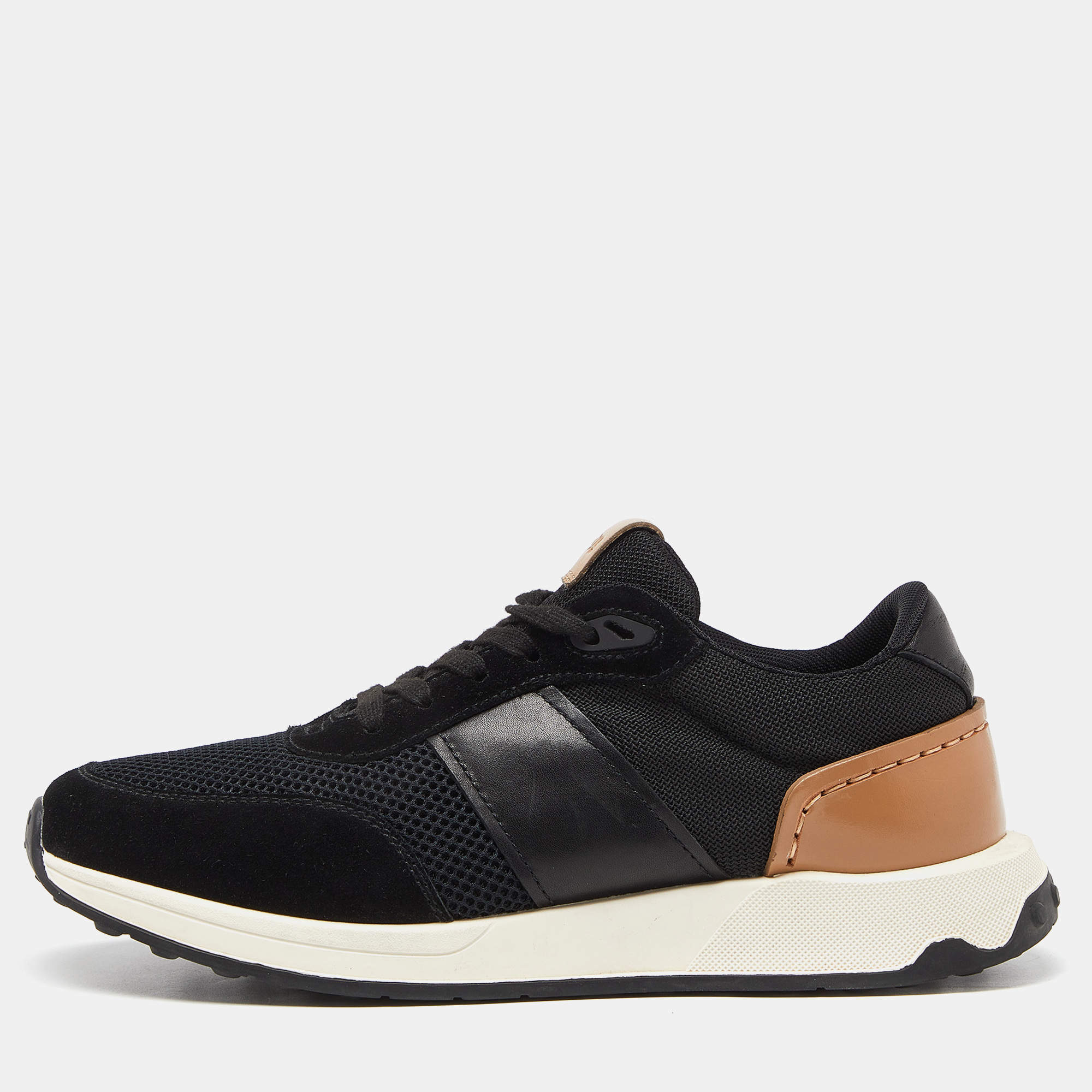 Tod's Black/Tan Leather and Mesh Lace Up Sneakers Size 45.5