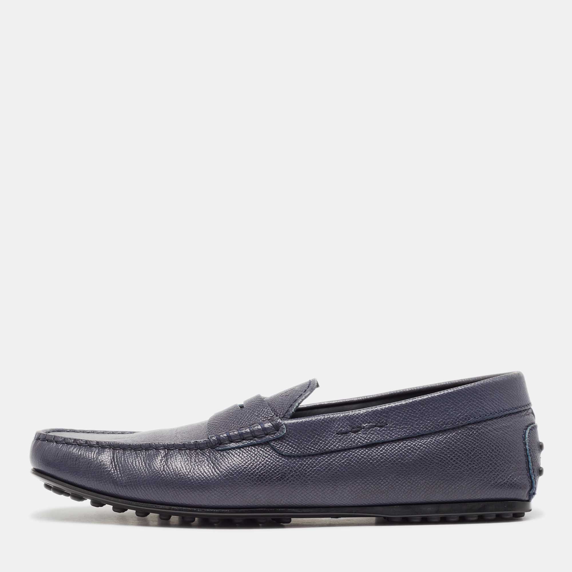 مملوكة مسبقًا Tod's Blue Leather Penny Slip On Loafers Size 41.5