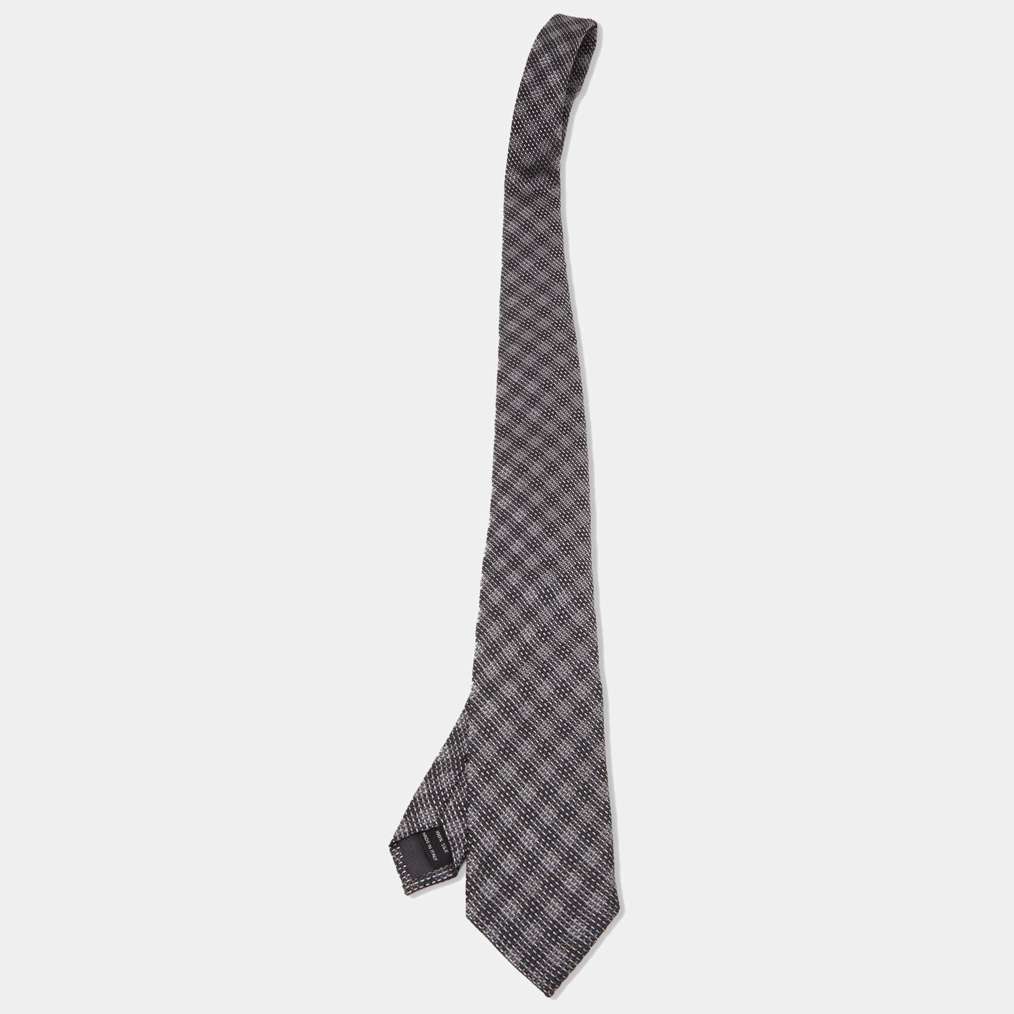 Pre Owned Tom Ford Dark Grey Checked Hopsack Silk Tie