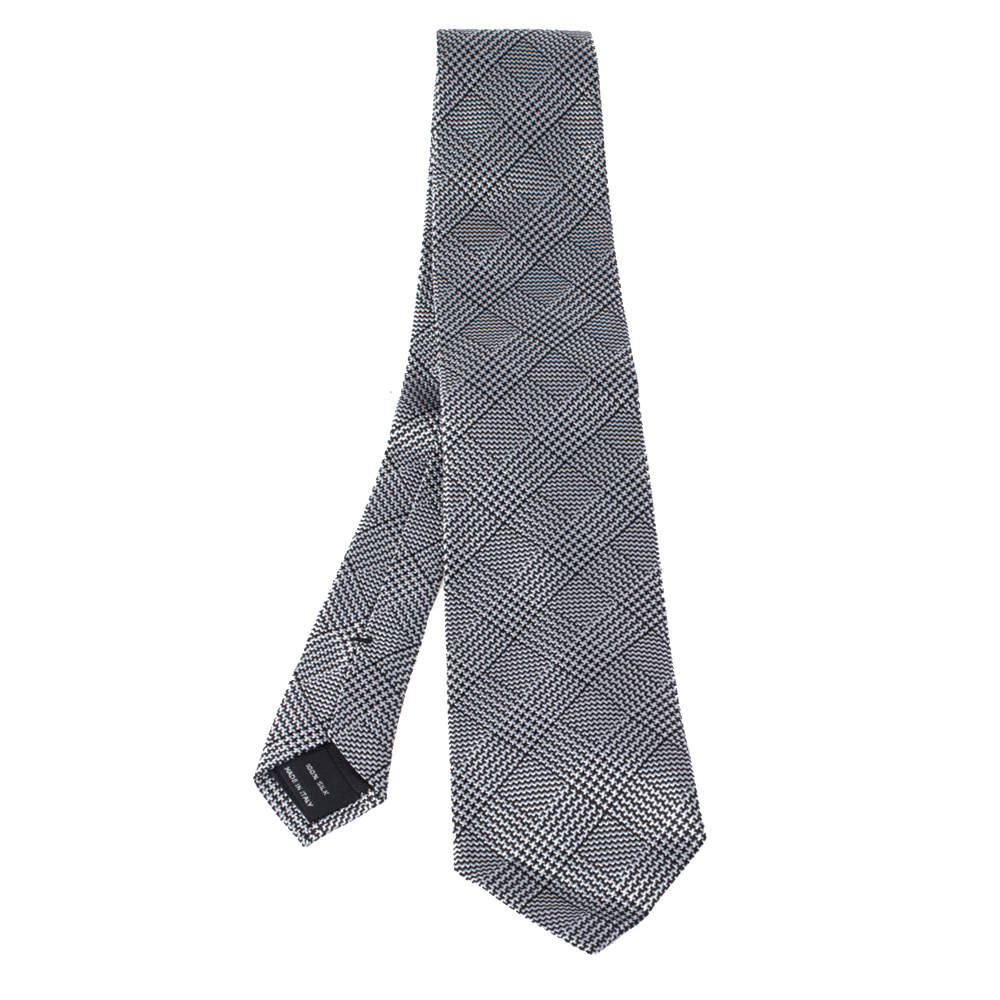 Pre Owned Tom Ford Monochrome Glen Plaid Silk Tie