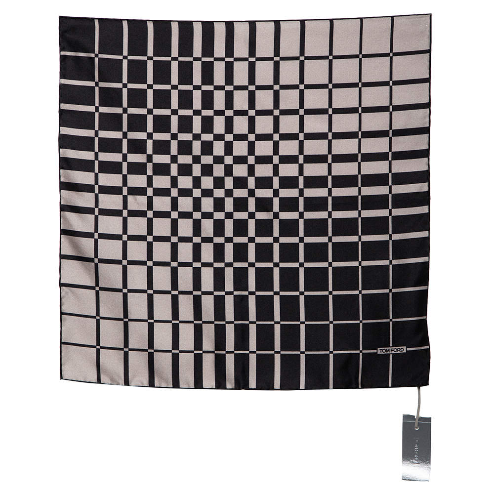 Tom Ford Grey Printed Silk Pocket Square 