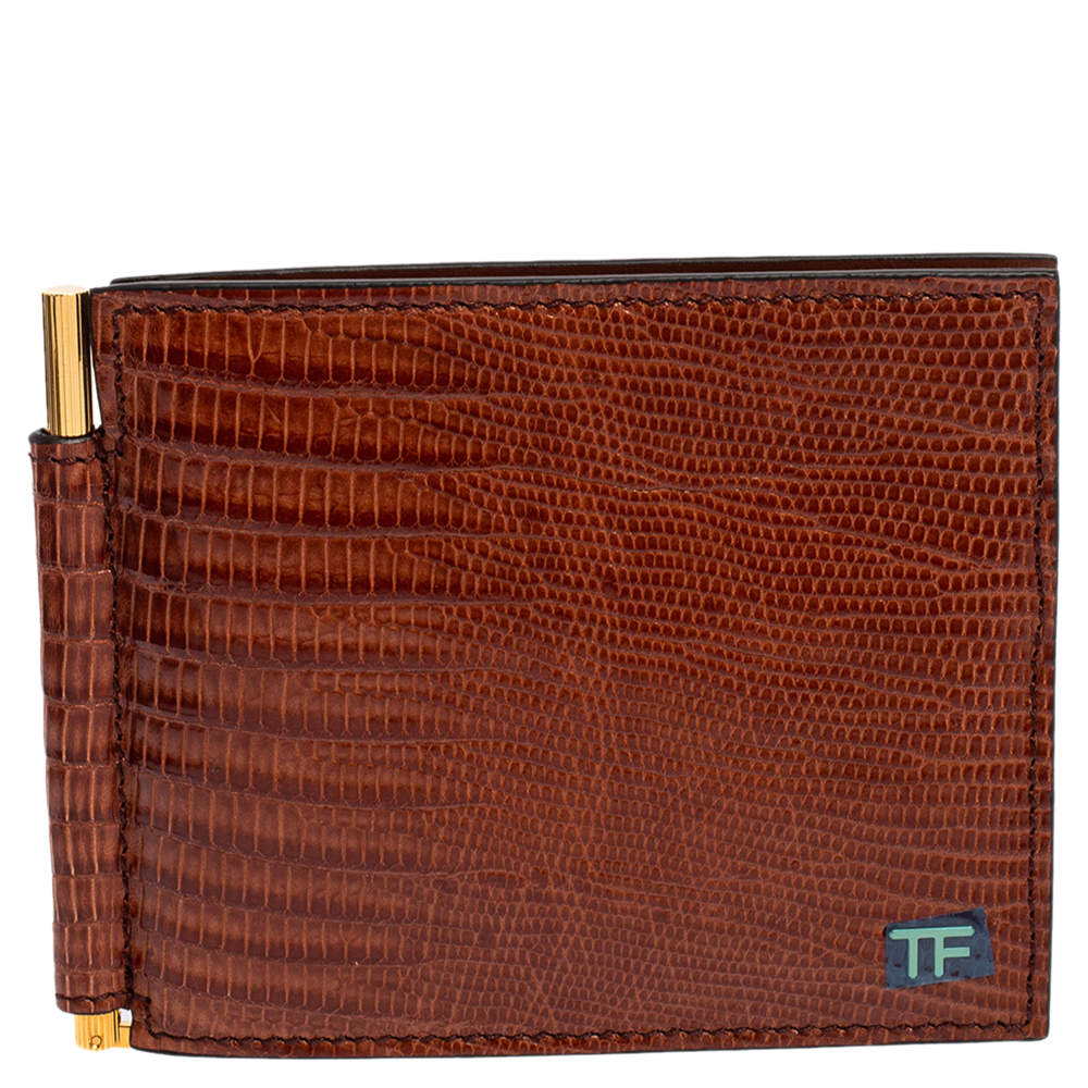Tom Ford Brown Lizard Money Clip Wallet