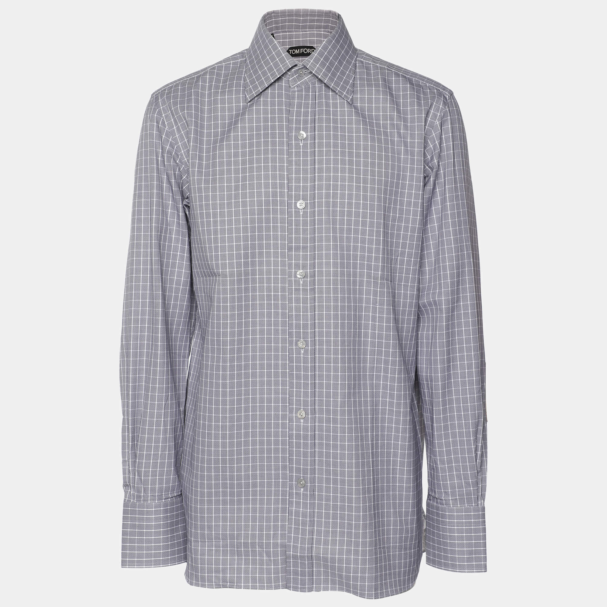 Pre Owned Tom Ford Grey Checkered Cotton Long Sleeve Shirt L