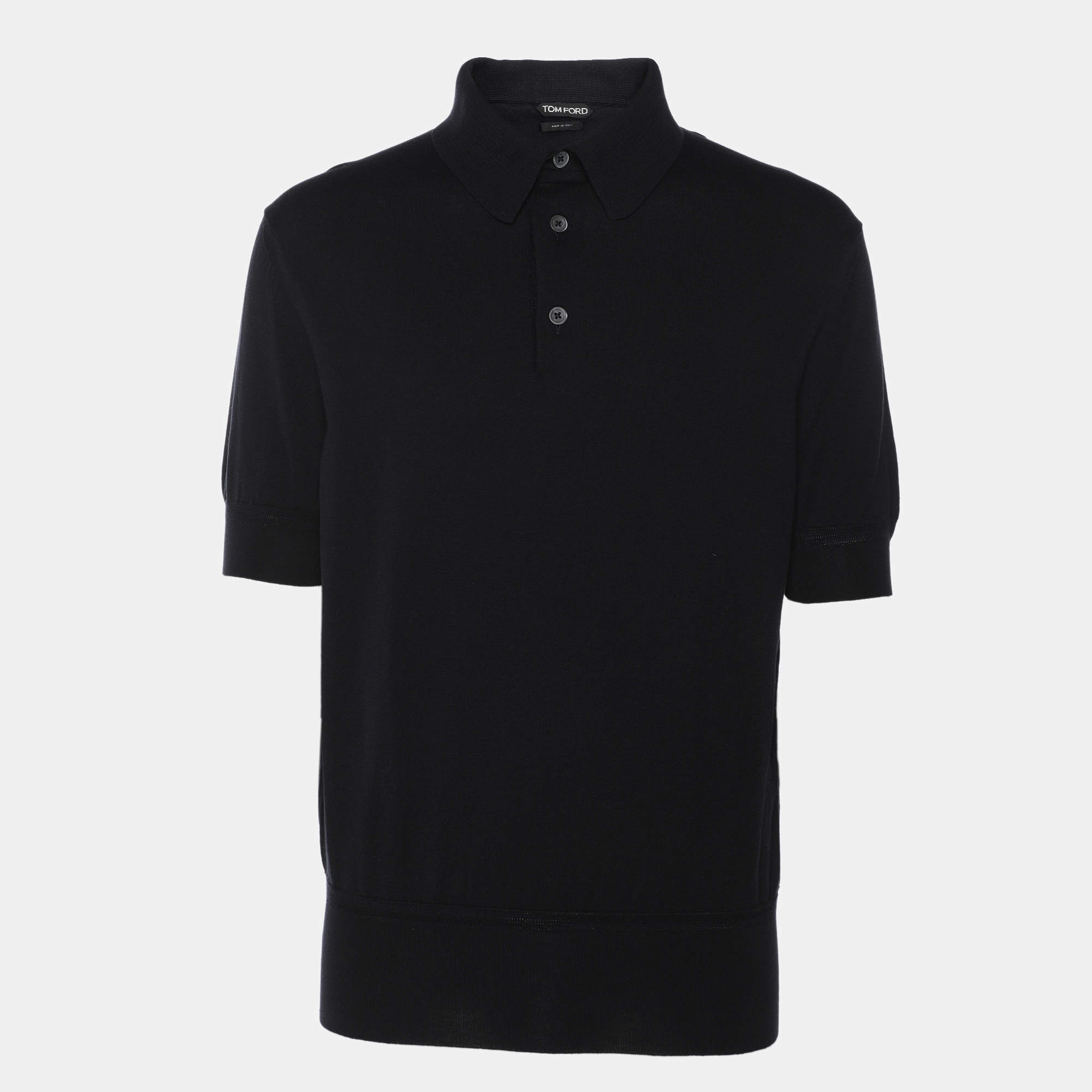 Pre Owned Tom Ford Black Cotton Knit Polo T-Shirt XL