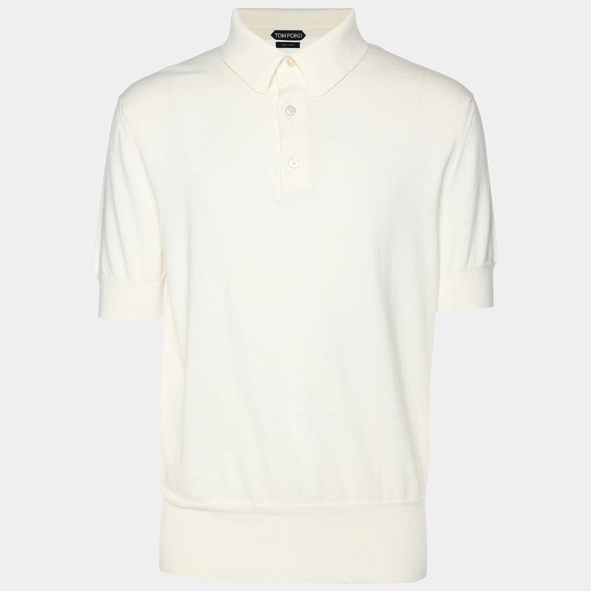 Tom Ford Cream Cotton Knit Polo T-Shirt XL