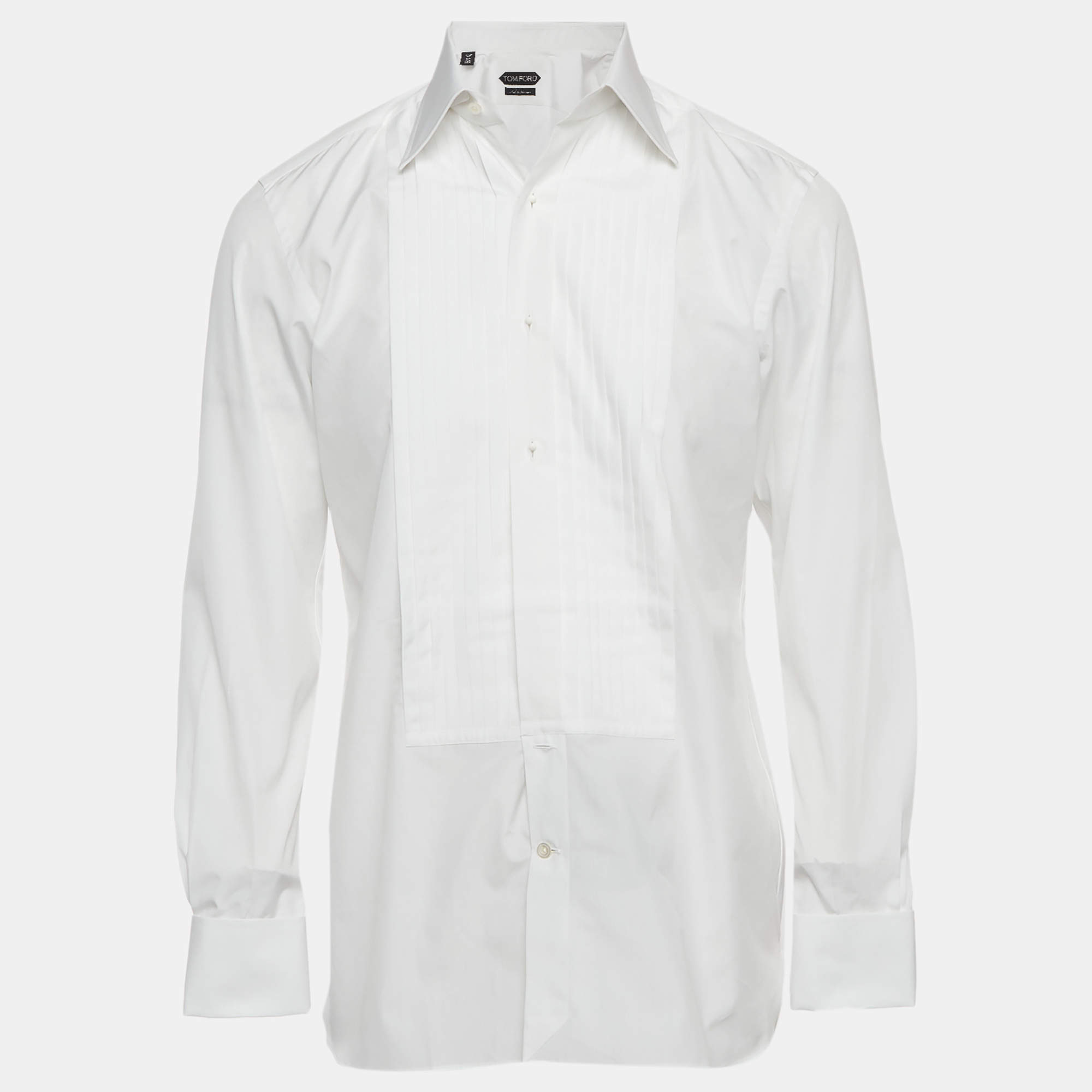 Pre Owned Tom Ford White Cotton Pin Tucked Tuxedo Shirt M