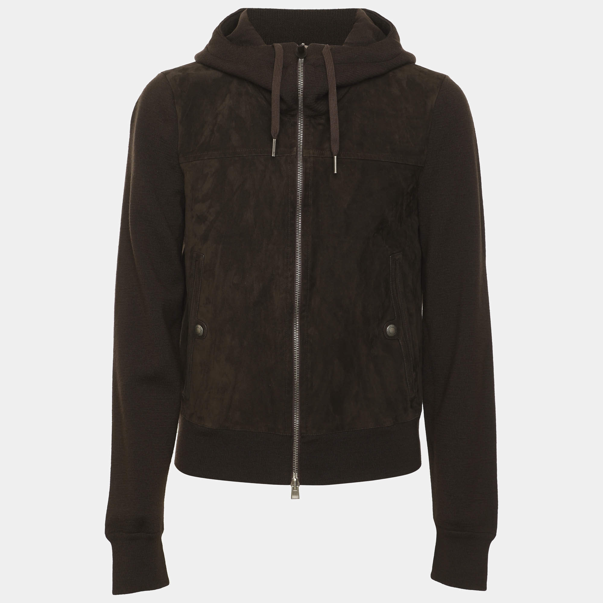 Pre Owned Tom Ford Brown Suede and Knit Hooded Jacket S