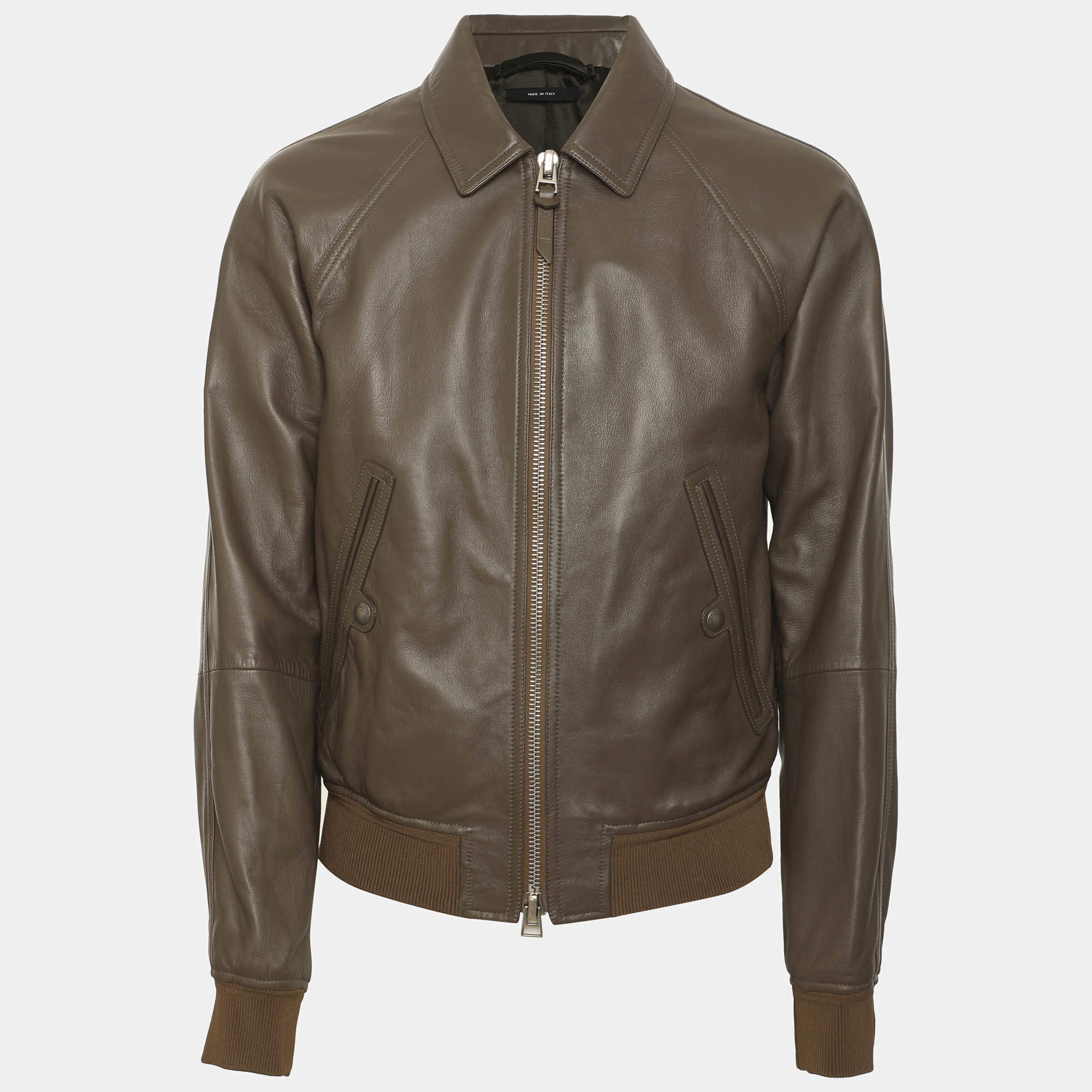 Pre Owned Tom Ford Grey Leather Jacket S