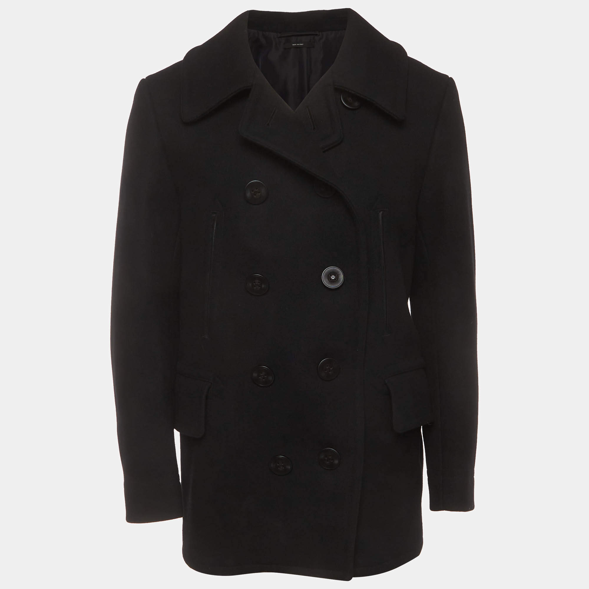 Pre Owned Tom Ford Black Wool Blend Double Breasted Trench Coat XL