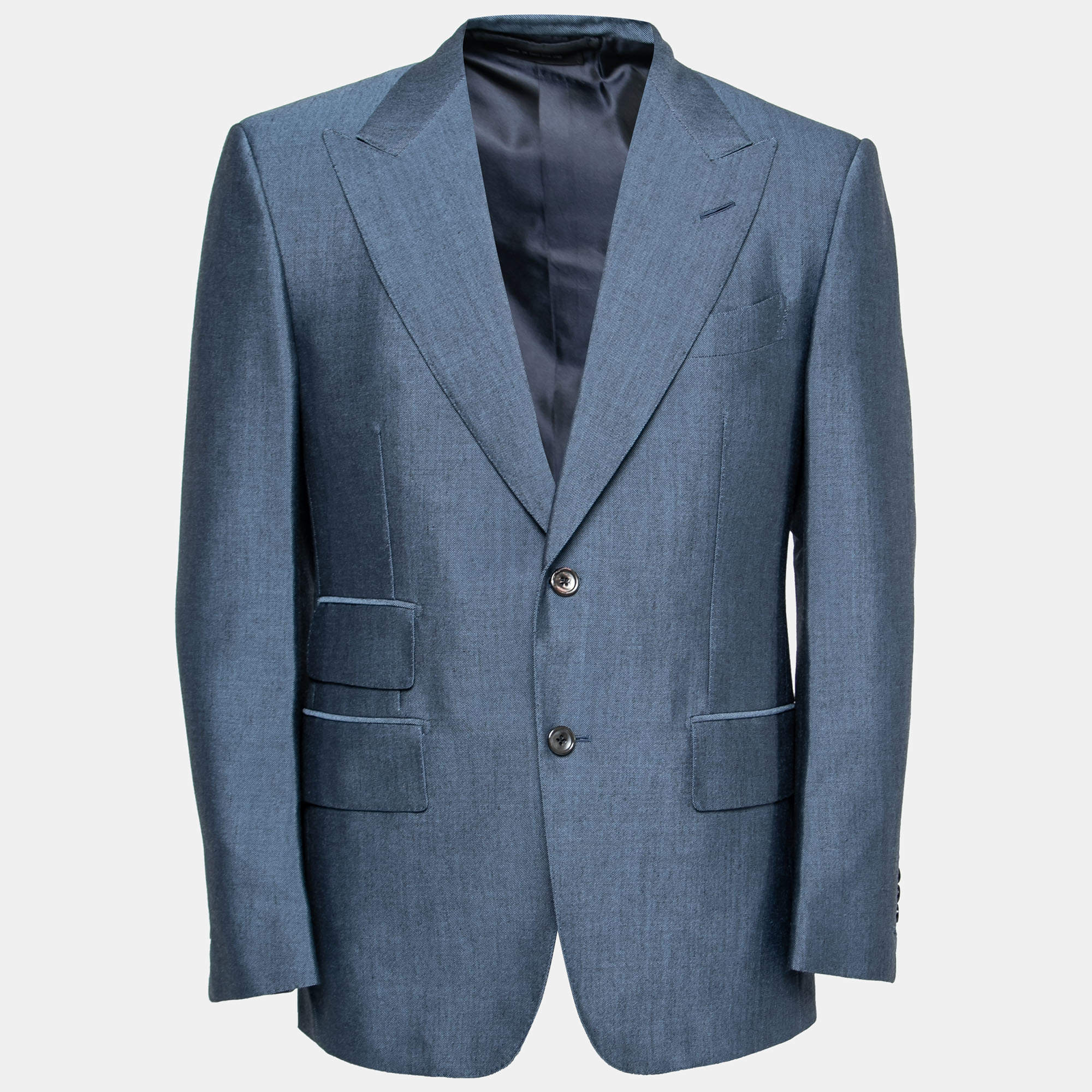 Pre Owned Tom Ford Blue Mohair Wool Single Breasted Blazer L