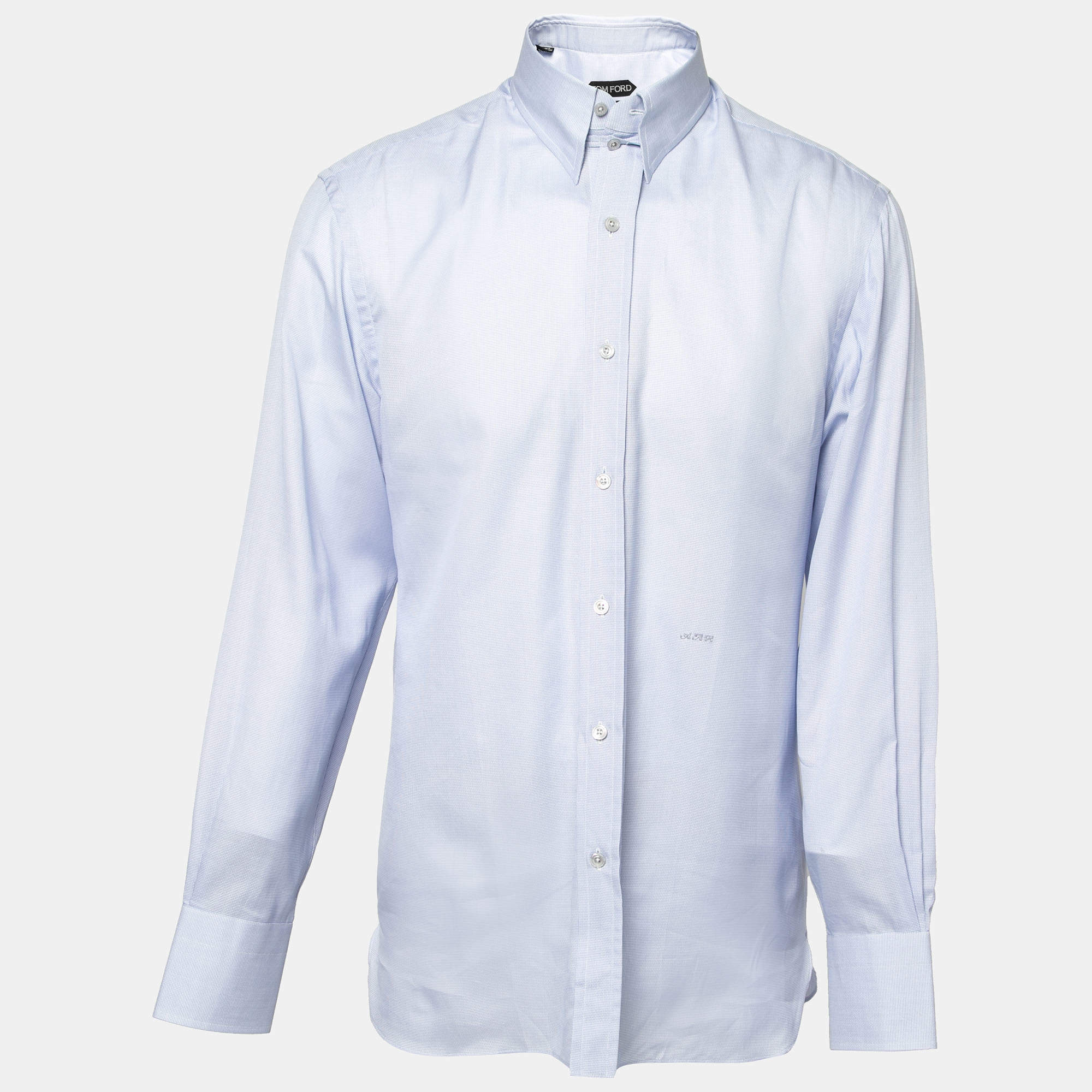 Pre Owned Tom Ford Blue Cotton Button Front Shirt L
