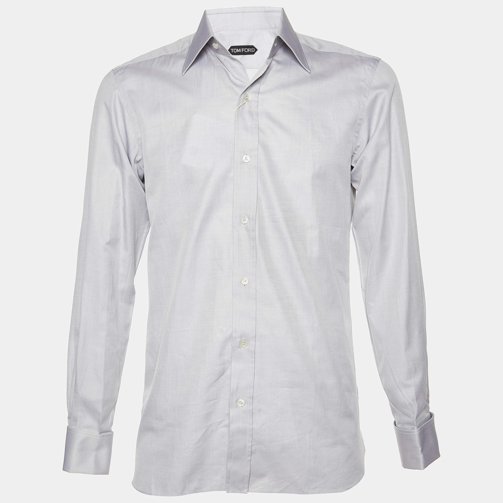 مملوكة مسبقًا Tom Ford Grey Cotton Long Sleeve Shirt M (EU 39)
