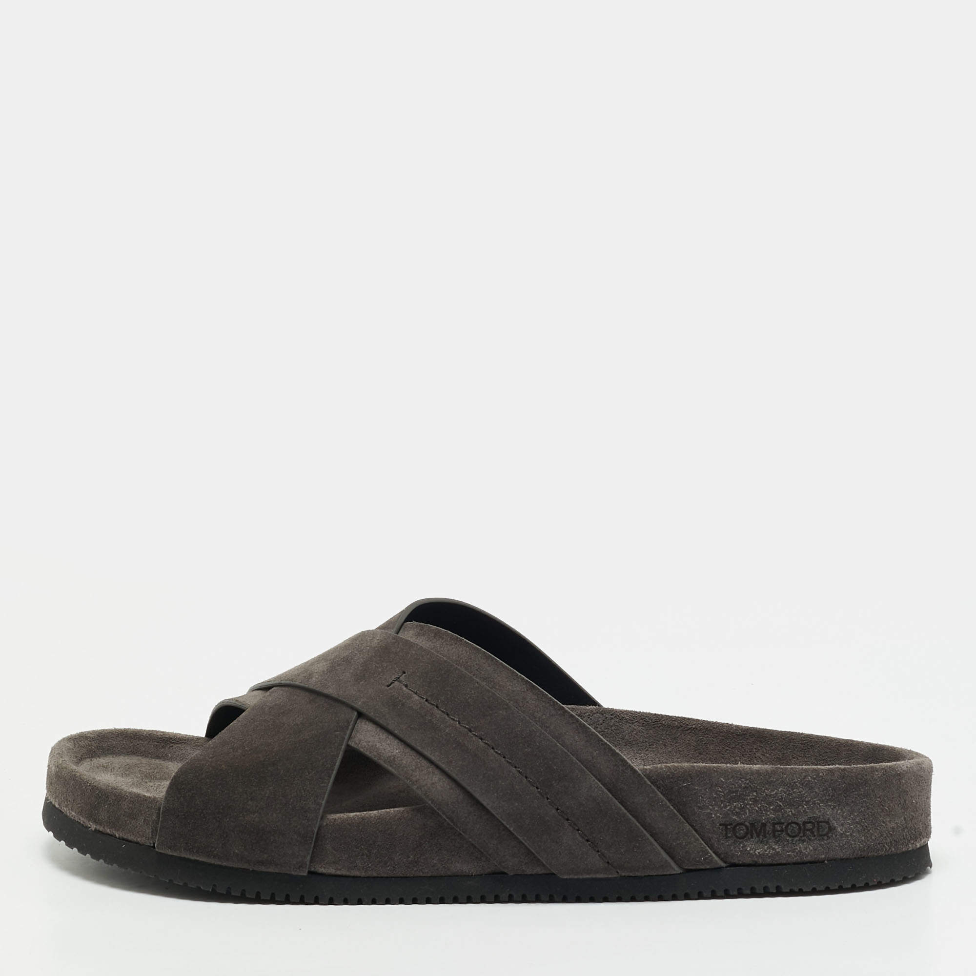 Pre Owned Tom Ford Wicklow Size 42 Grey Suede Criss Cross Flat Slide