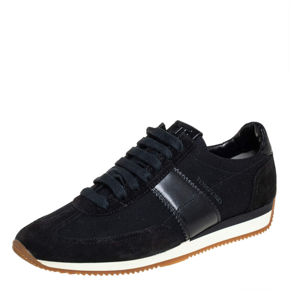 Tom Ford Navy Blue/Black Canvas And Suede Low Top Sneakers Size 41