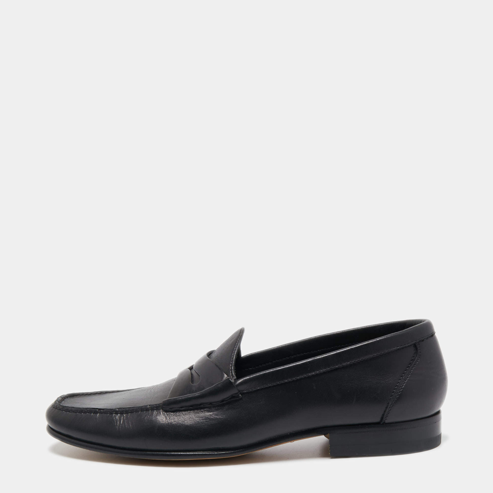 Pre Owned Tom Ford Black Leather Slip On Loafers Size 42