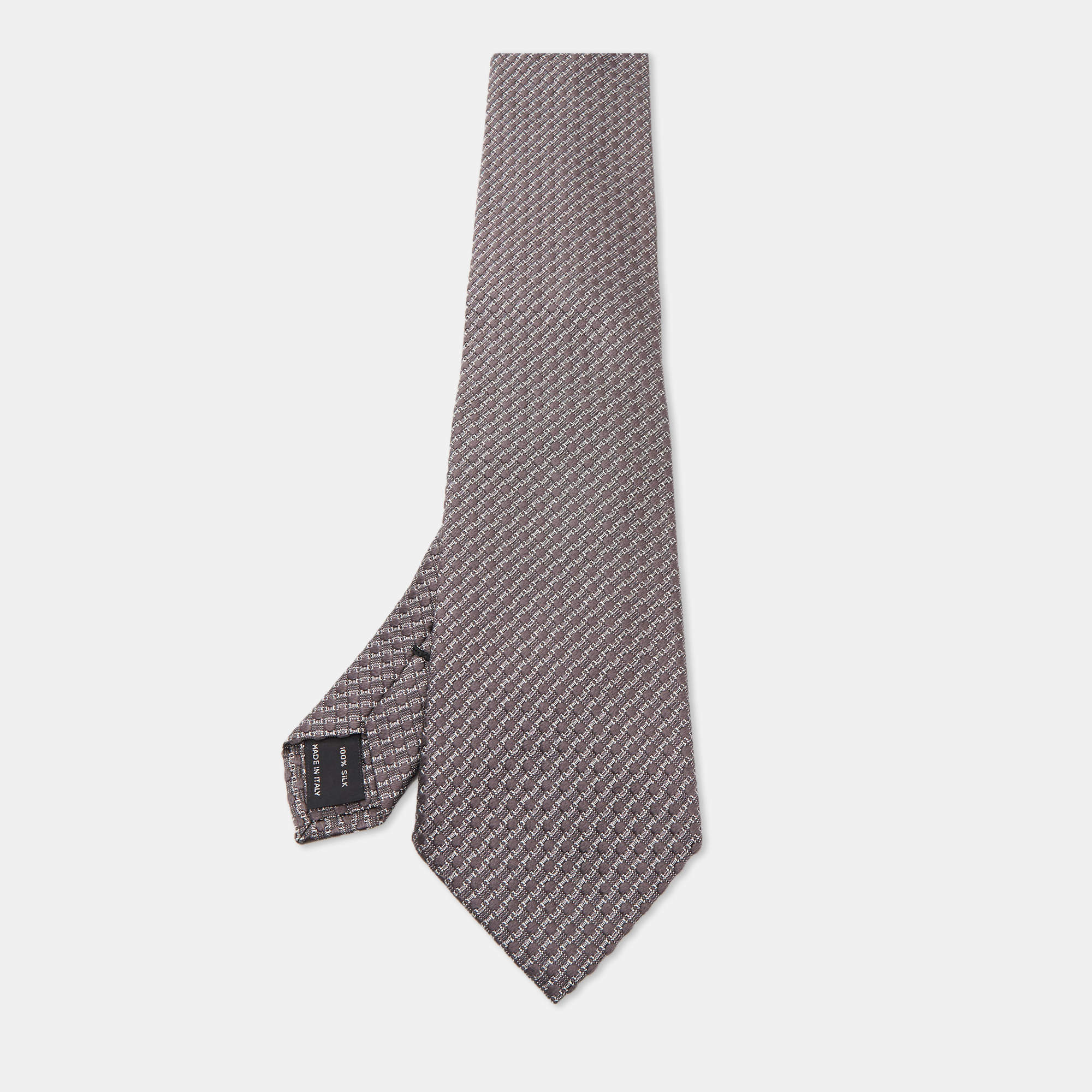 Pre Owned Tom Ford Grey Jacquard Silk Traditional Tie