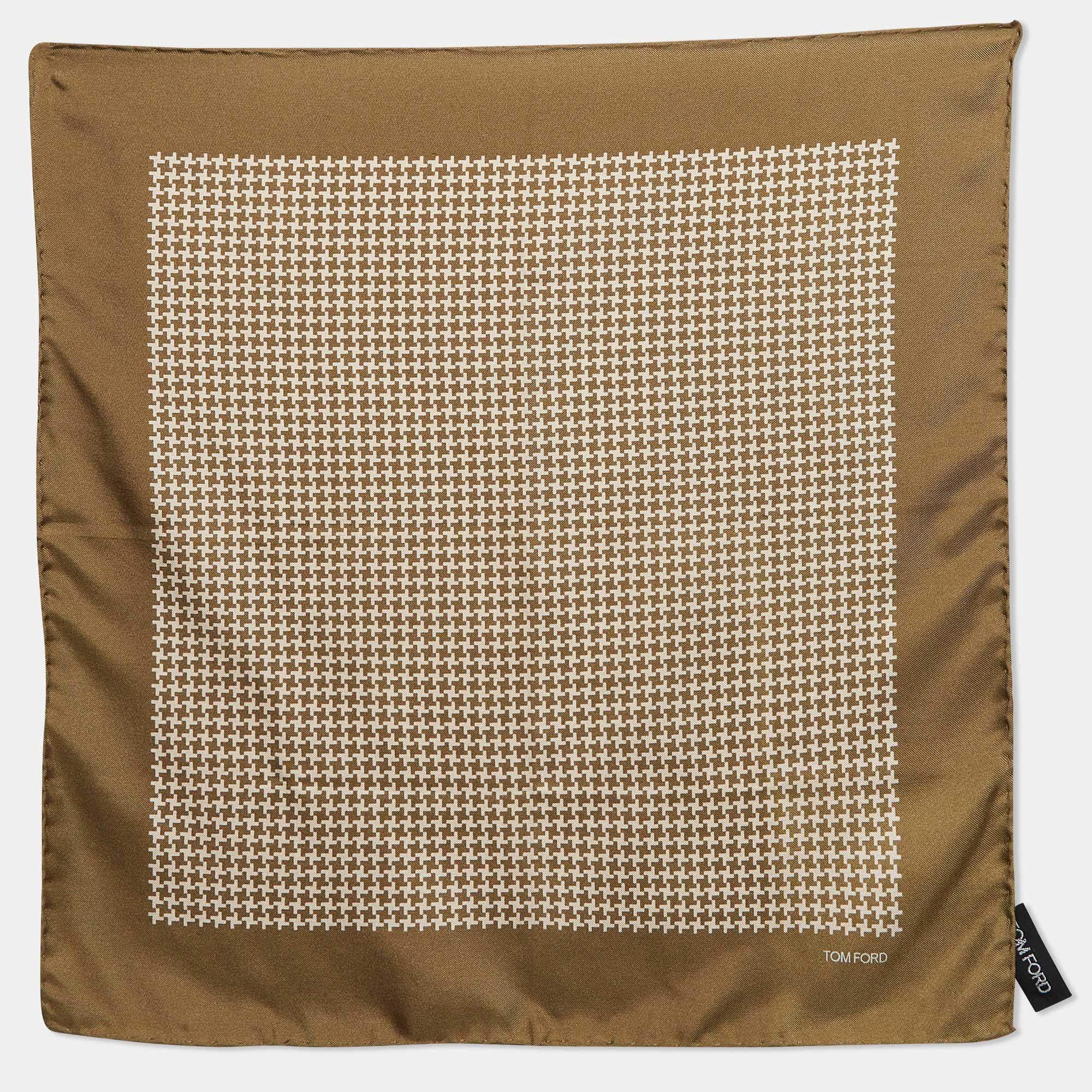 Tom Ford Green Check Pattern Silk Pocket Square 