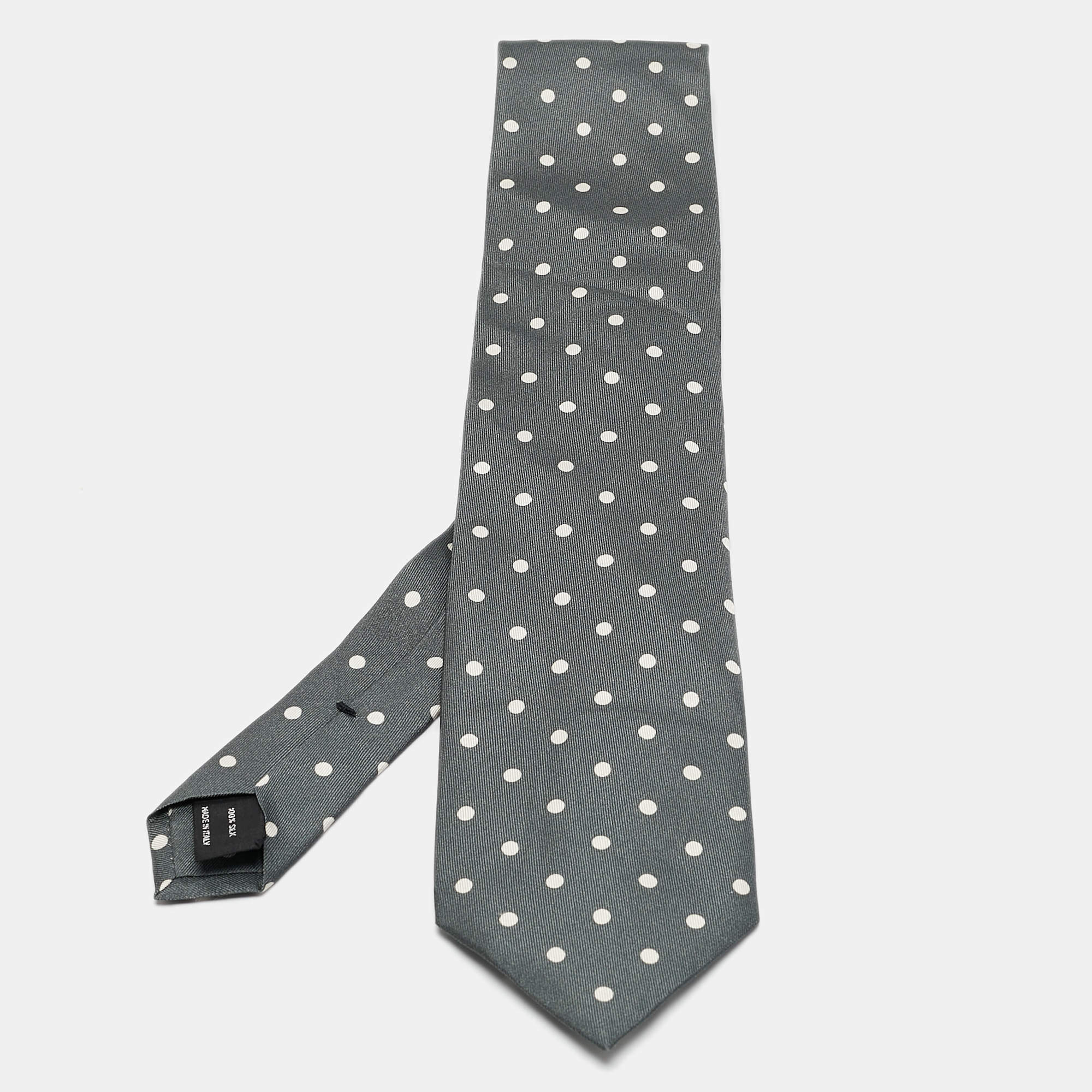 Tom Ford Grey/White Polka Dot Print Silk Tie